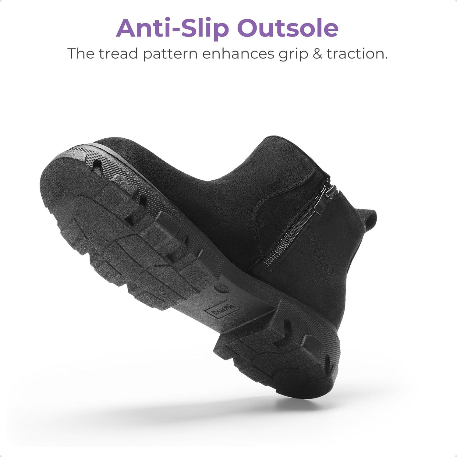 imageDREAM PAIRS Girls Chelsea Boots Side Zipper Lug Sole Ankle Booties ToddlerLittle KidBig KidBlack Suede