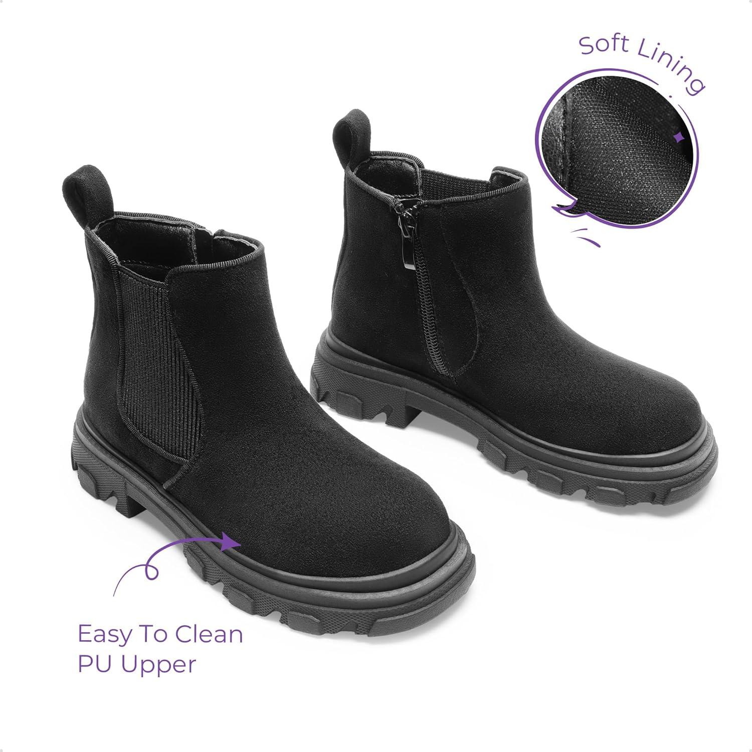 imageDREAM PAIRS Girls Chelsea Boots Side Zipper Lug Sole Ankle Booties ToddlerLittle KidBig KidBlack Suede