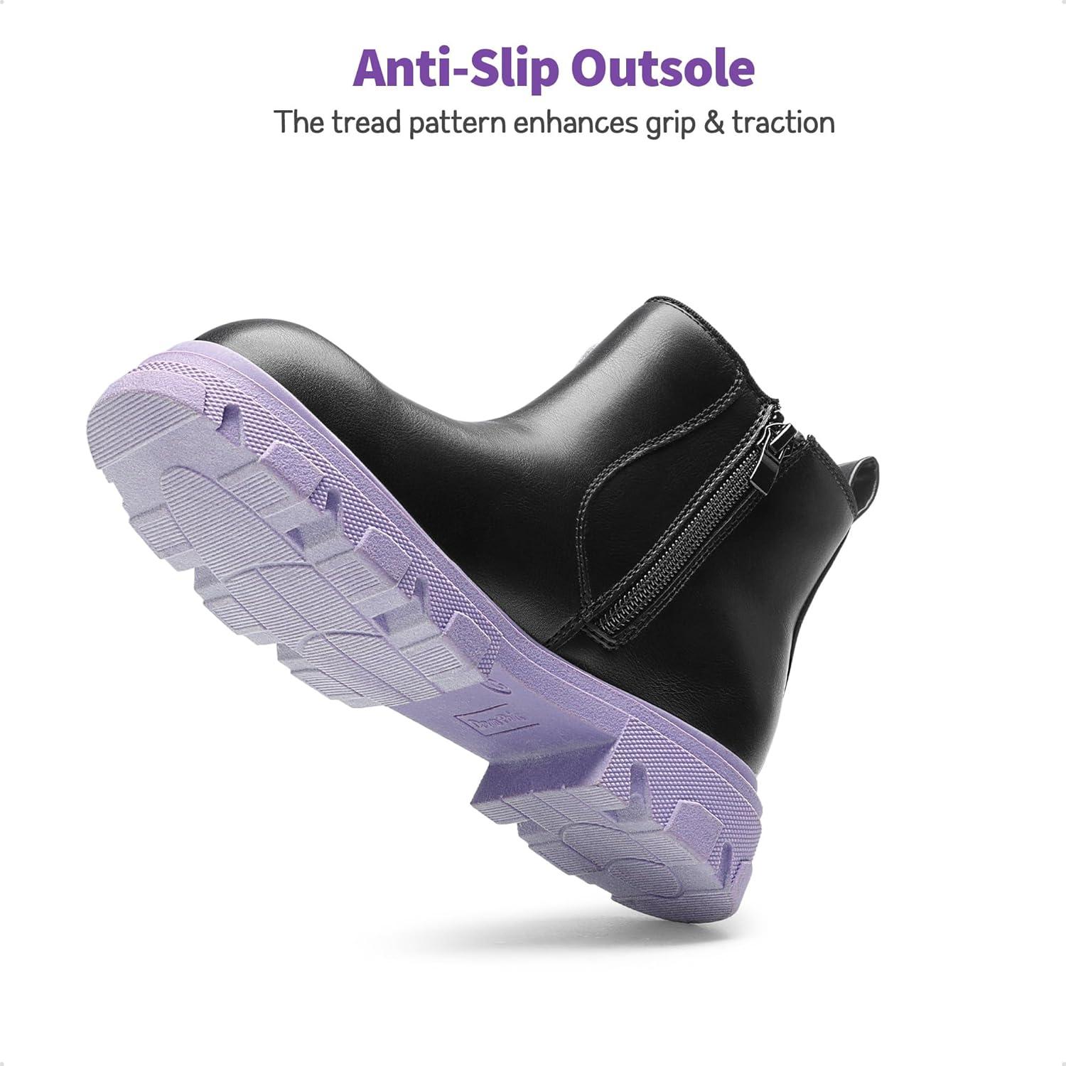 imageDREAM PAIRS Girls Chelsea Boots Side Zipper Lug Sole Ankle Booties ToddlerLittle KidBig KidBlackPurple