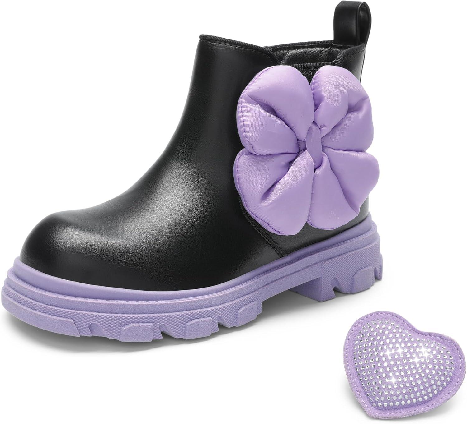 imageDREAM PAIRS Girls Chelsea Boots Side Zipper Lug Sole Ankle Booties ToddlerLittle KidBig KidBlackPurple