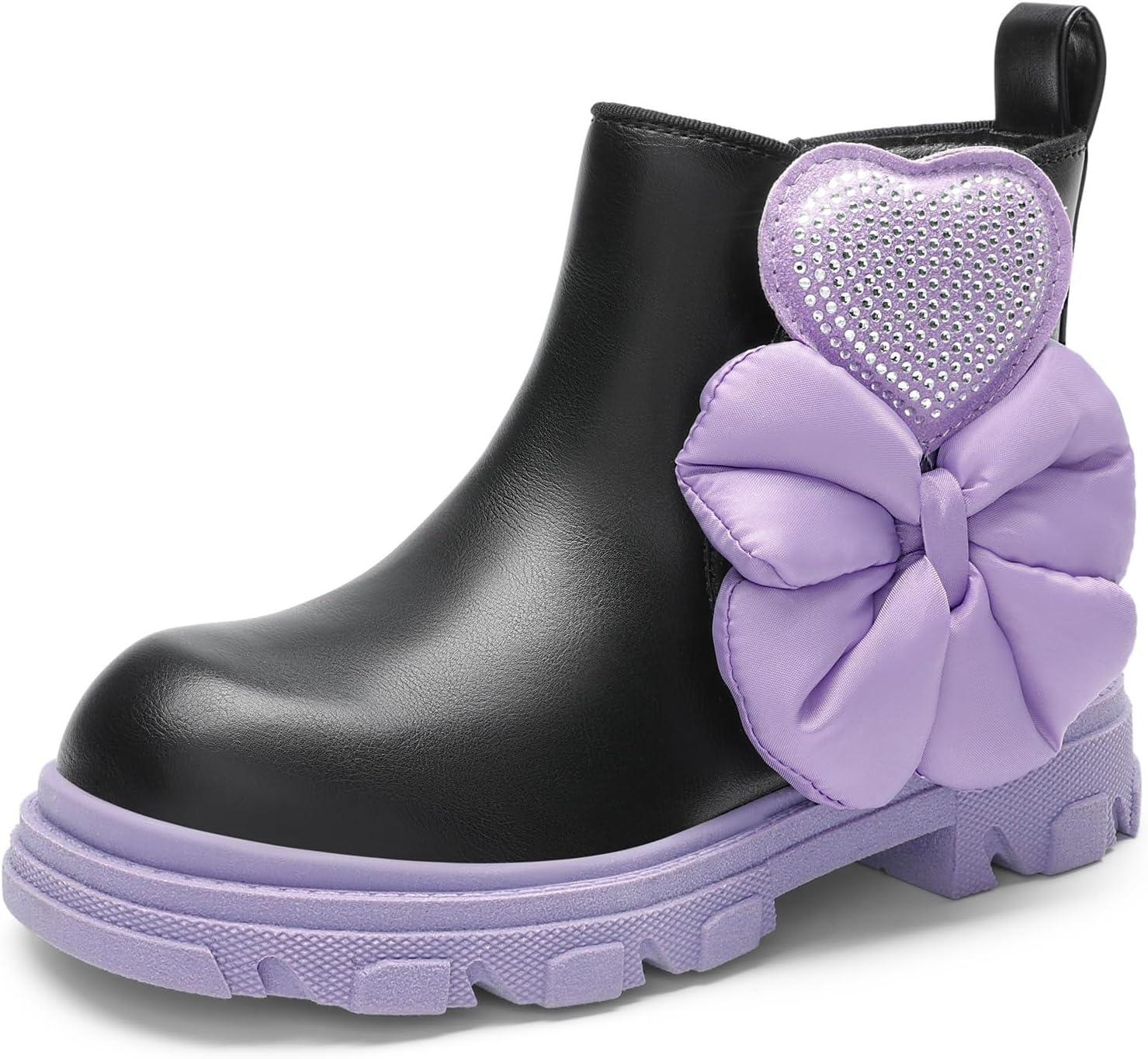 imageDREAM PAIRS Girls Chelsea Boots Side Zipper Lug Sole Ankle Booties ToddlerLittle KidBig KidBlackPurple