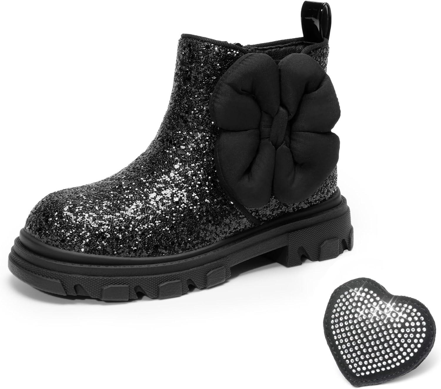 imageDREAM PAIRS Girls Chelsea Boots Side Zipper Lug Sole Ankle Booties ToddlerLittle KidBig KidBlackglitter