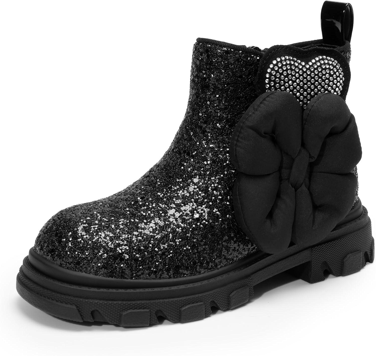 imageDREAM PAIRS Girls Chelsea Boots Side Zipper Lug Sole Ankle Booties ToddlerLittle KidBig KidBlackglitter