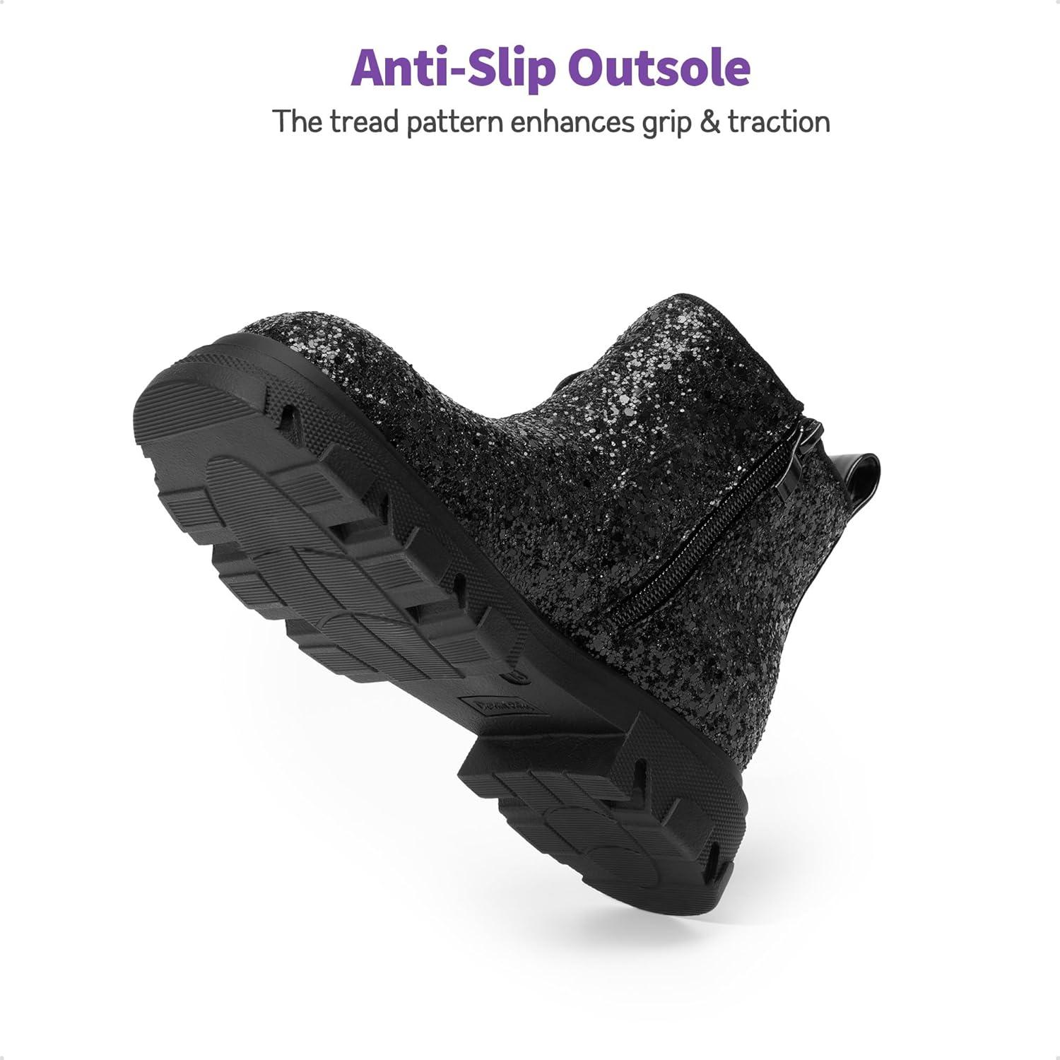 imageDREAM PAIRS Girls Chelsea Boots Side Zipper Lug Sole Ankle Booties ToddlerLittle KidBig KidBlackglitter