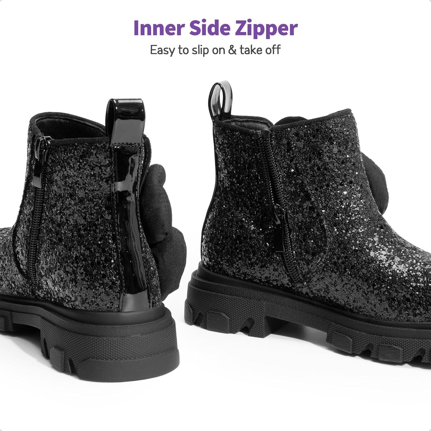 imageDREAM PAIRS Girls Chelsea Boots Side Zipper Lug Sole Ankle Booties ToddlerLittle KidBig KidBlackglitter