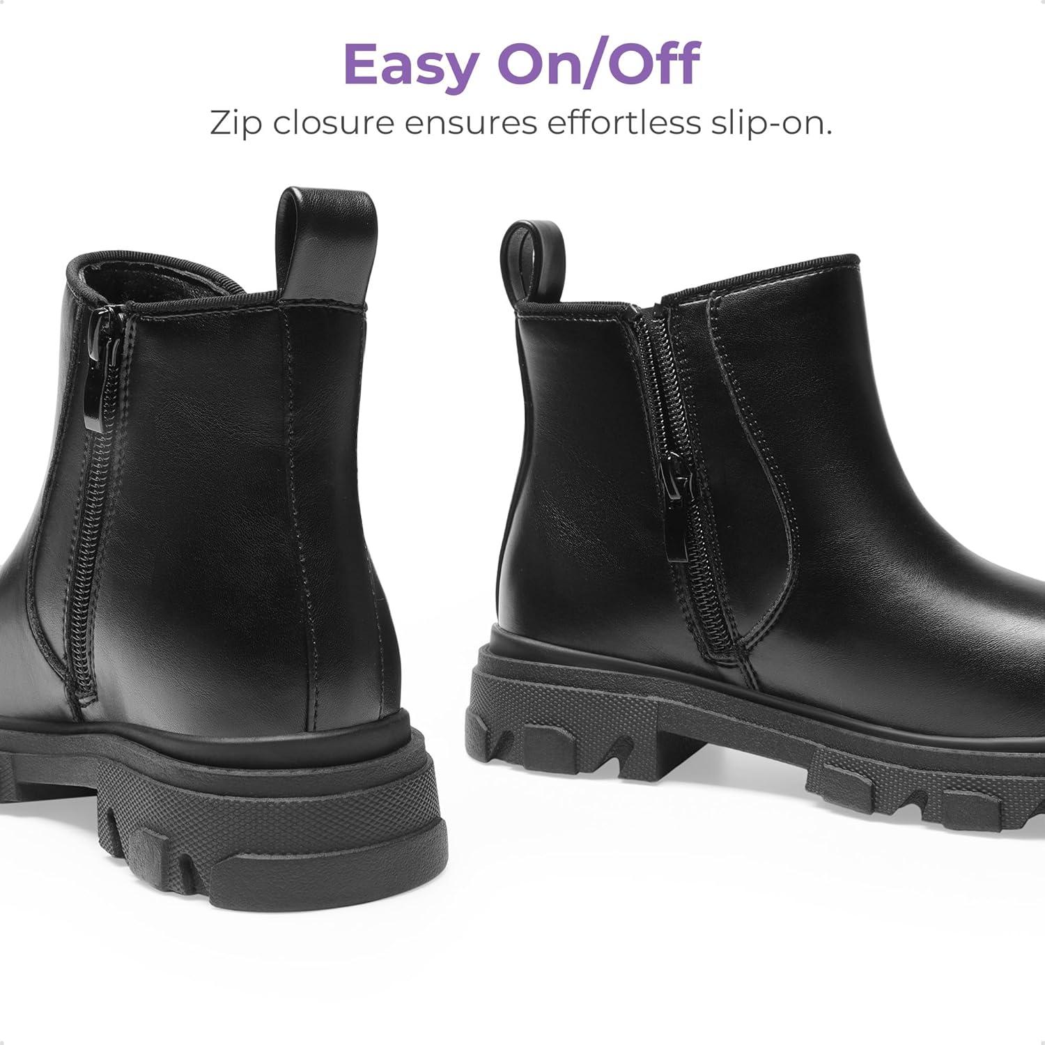 imageDREAM PAIRS Girls Chelsea Boots Side Zipper Lug Sole Ankle Booties ToddlerLittle KidBig KidBlackpu