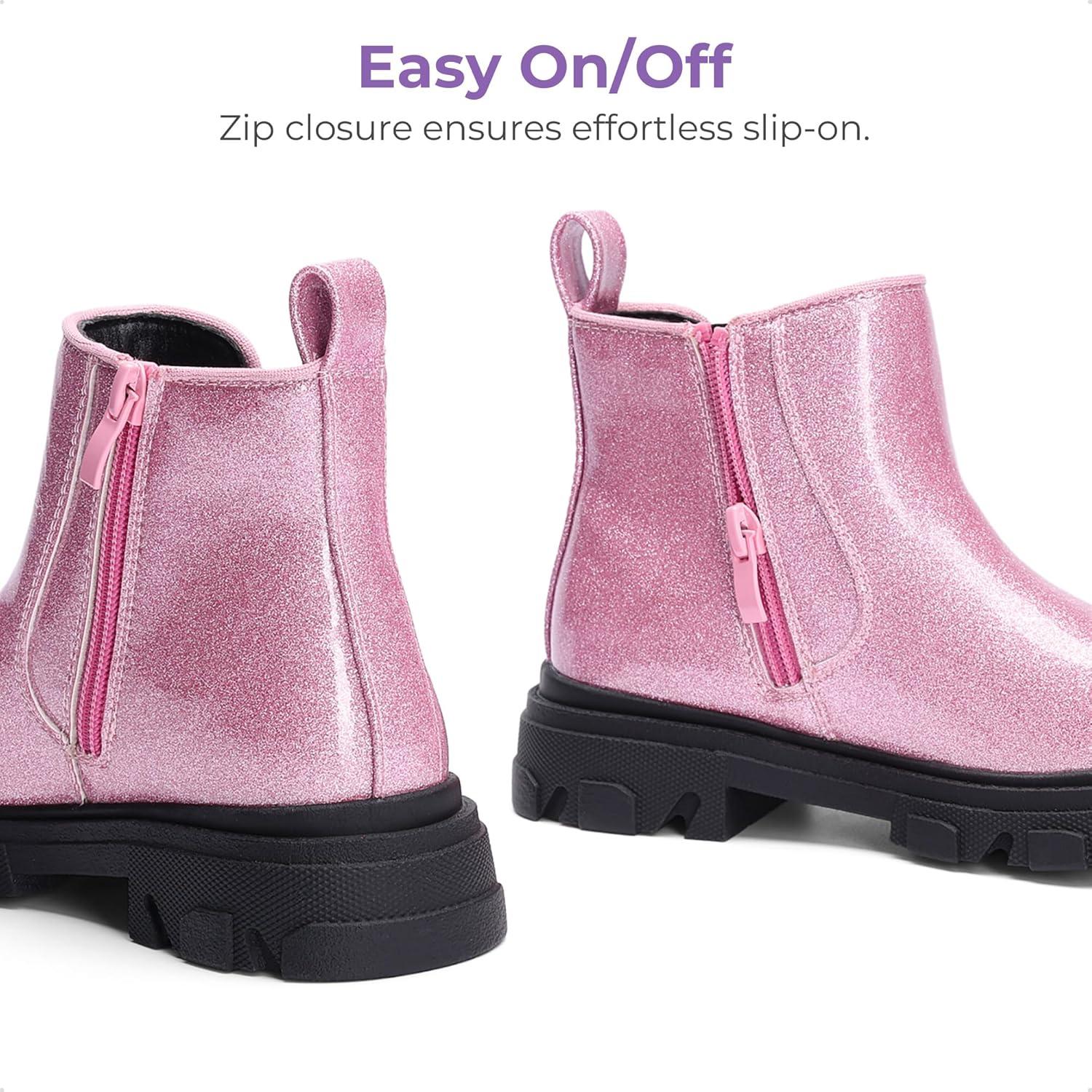 imageDREAM PAIRS Girls Chelsea Boots Side Zipper Lug Sole Ankle Booties ToddlerLittle KidBig KidPink