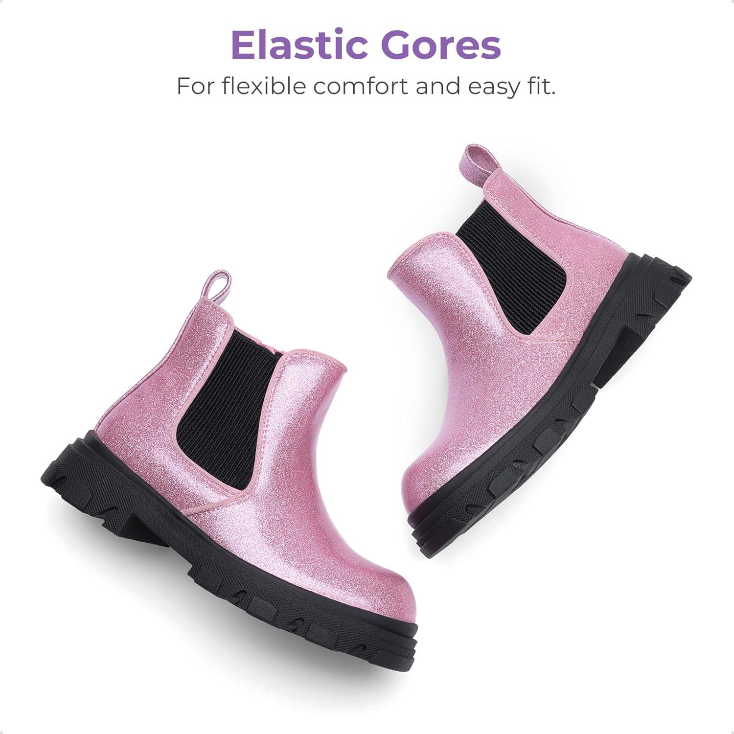 imageDREAM PAIRS Girls Chelsea Boots Side Zipper Lug Sole Ankle Booties ToddlerLittle KidBig KidPink