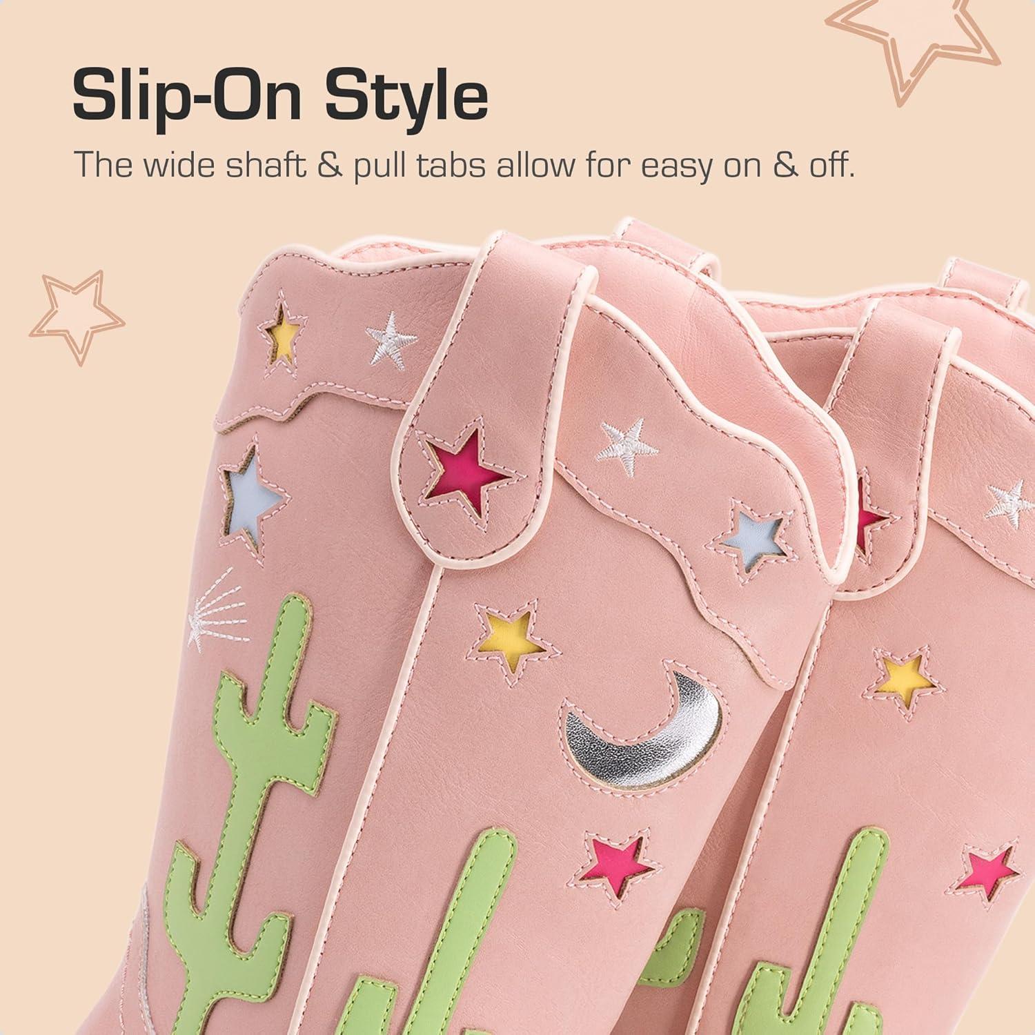 imageDREAM PAIRS Girls Cowboy Boots Cowgirl Mid Calf Western Boots with Low Heel Square Toe for Little KidBig KidPink