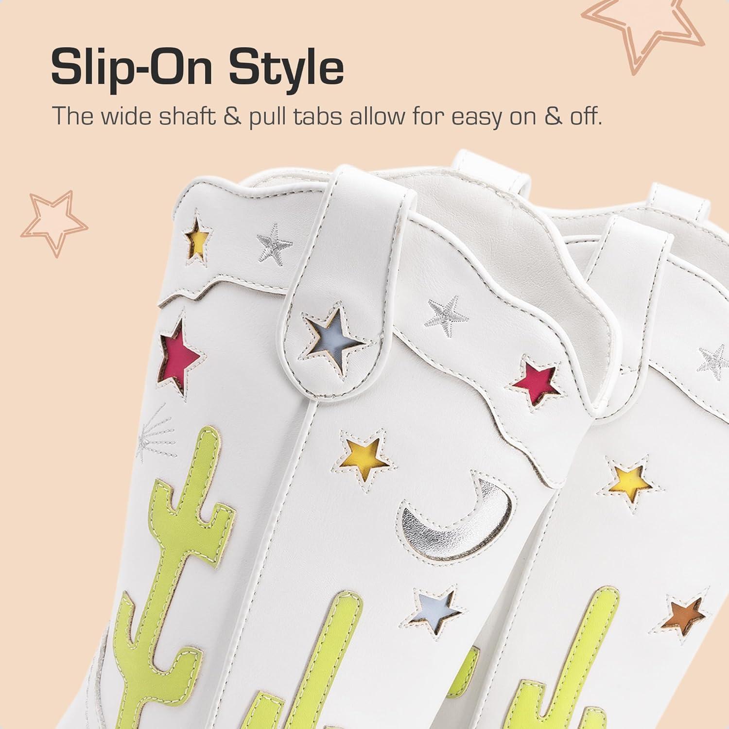 imageDREAM PAIRS Girls Cowboy Boots Cowgirl Mid Calf Western Boots with Low Heel Square Toe for Little KidBig KidWhite