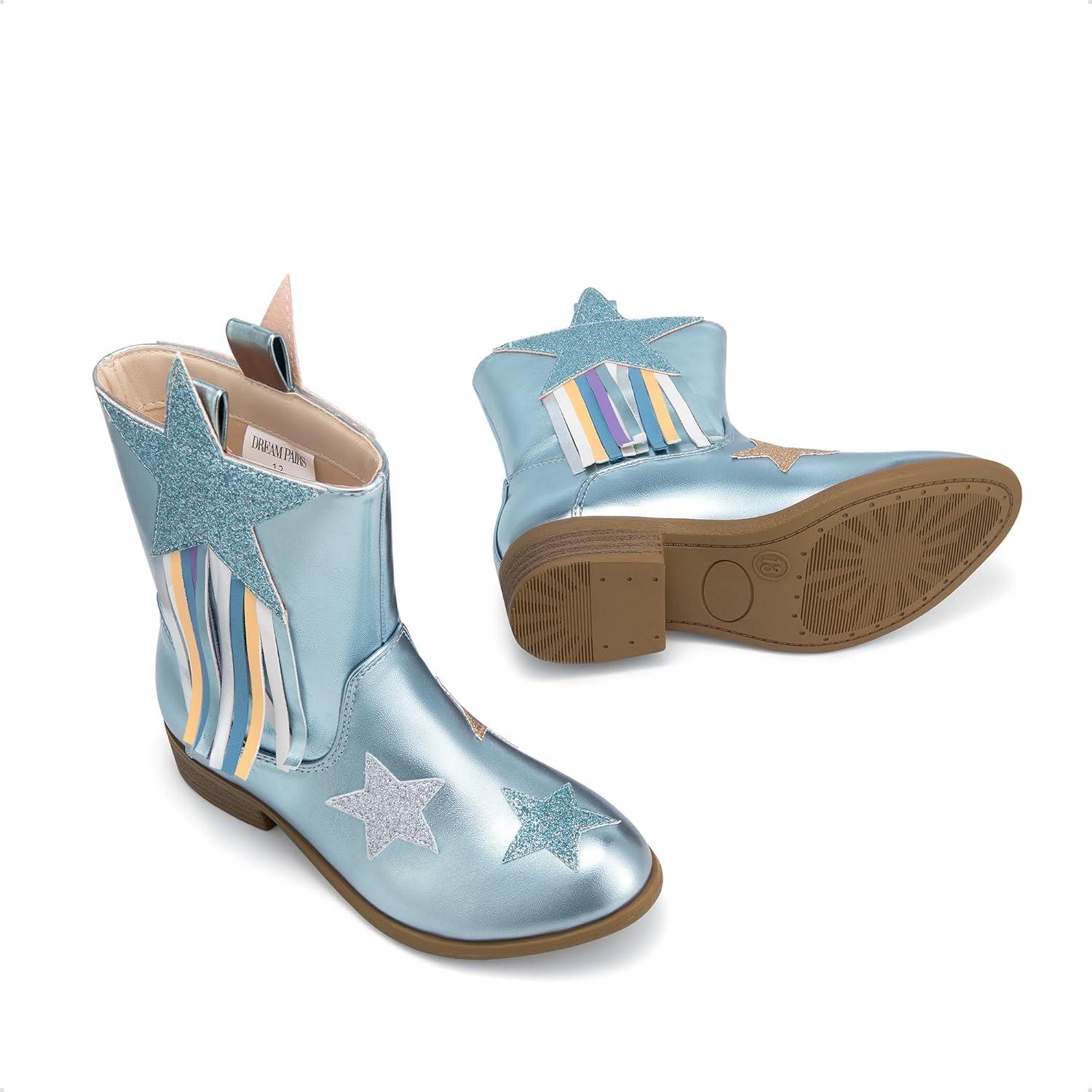 imageDREAM PAIRS Girls Cowgirl Cowboy Western Mid Calf Tassel BootsBlue