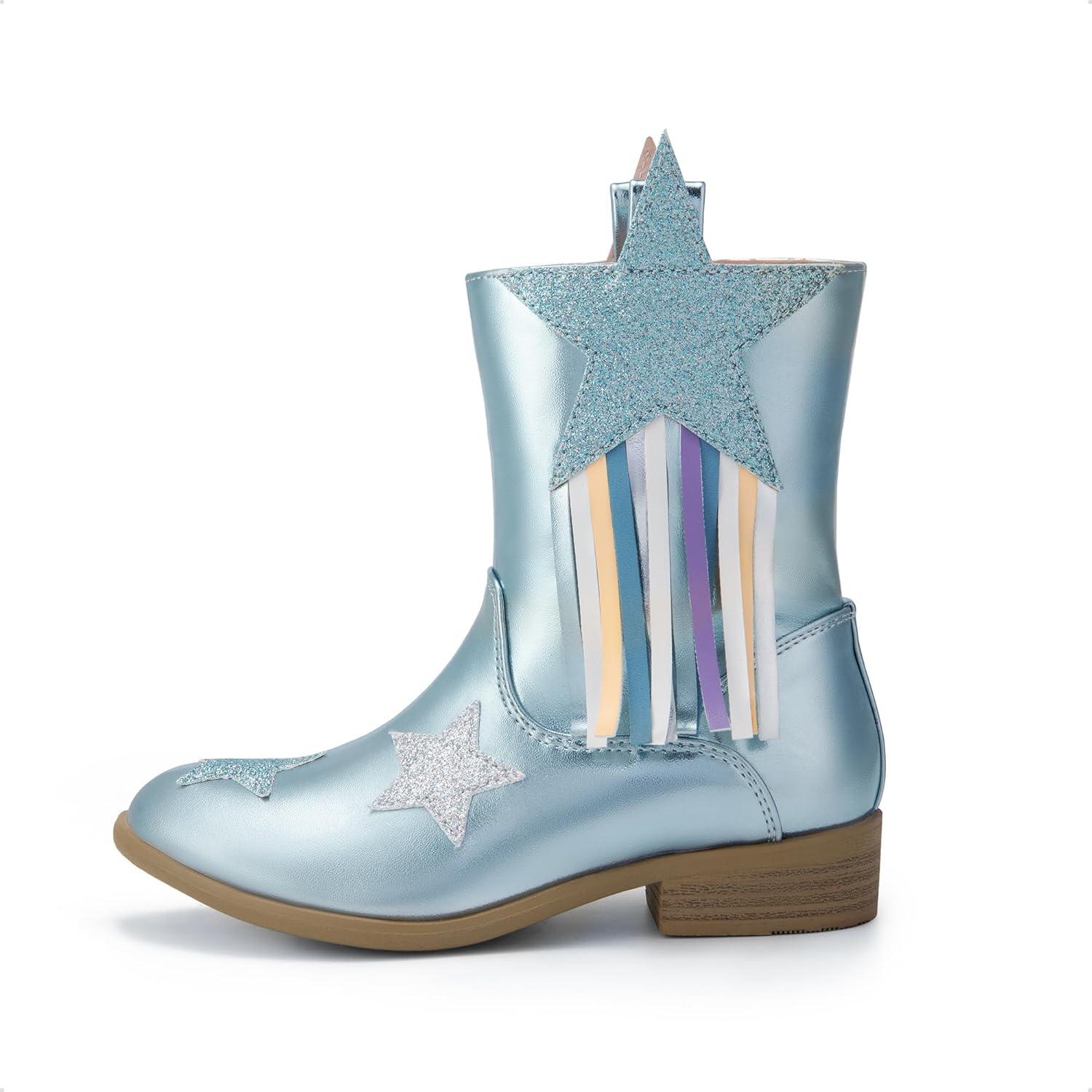 imageDREAM PAIRS Girls Cowgirl Cowboy Western Mid Calf Tassel BootsBlue