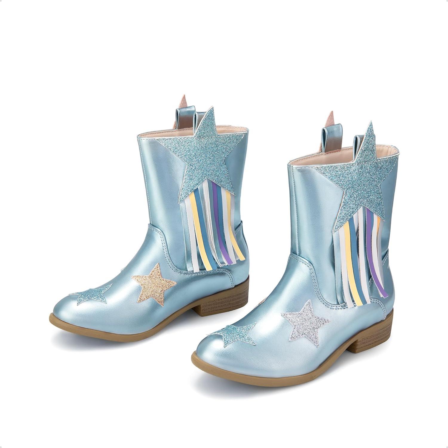 imageDREAM PAIRS Girls Cowgirl Cowboy Western Mid Calf Tassel BootsBlue