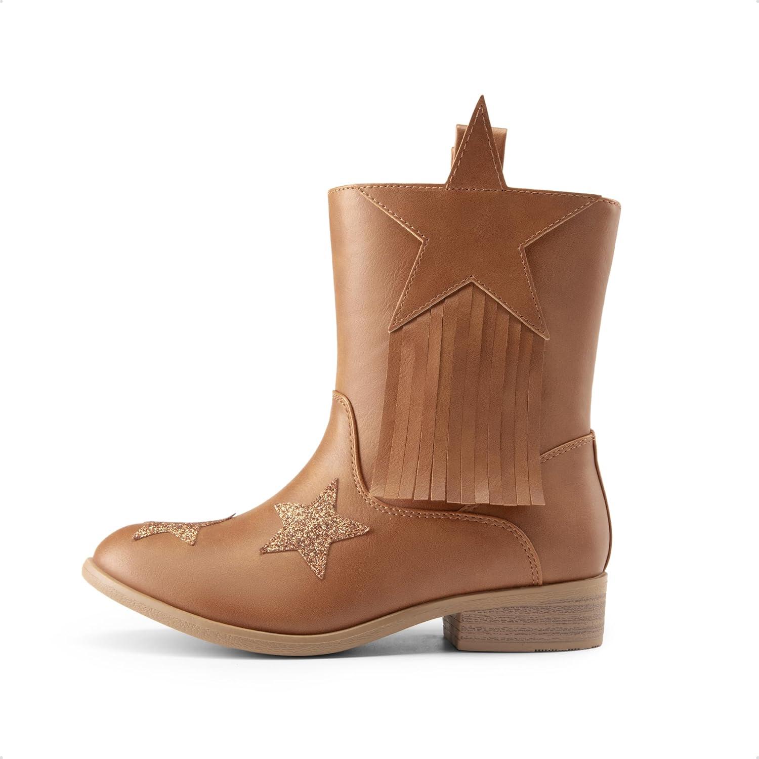 imageDREAM PAIRS Girls Cowgirl Cowboy Western Mid Calf Tassel BootsCamel