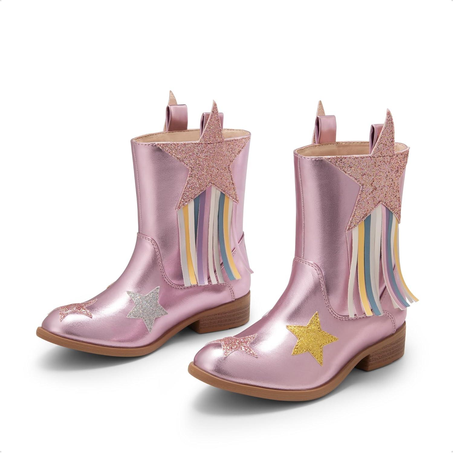 imageDREAM PAIRS Girls Cowgirl Cowboy Western Mid Calf Tassel BootsPink