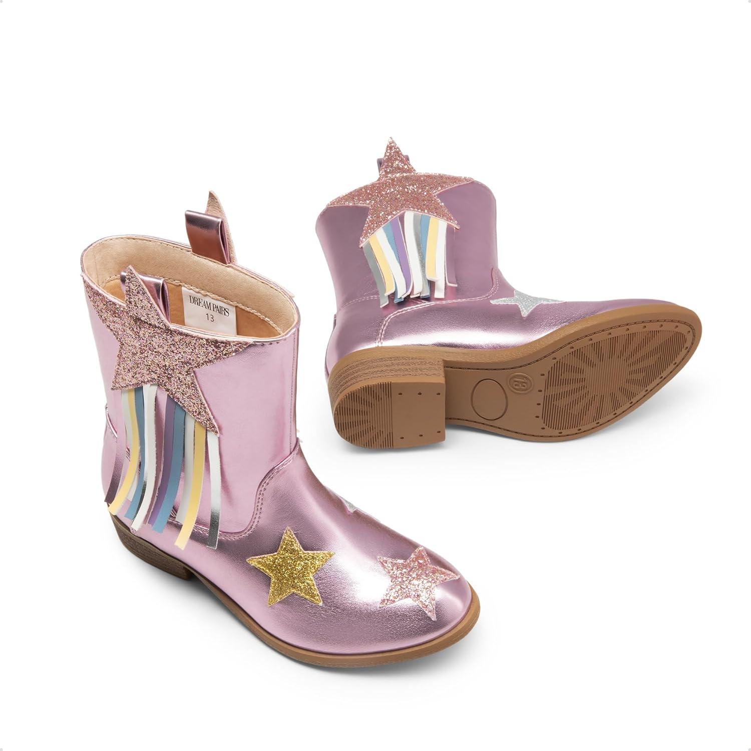 imageDREAM PAIRS Girls Cowgirl Cowboy Western Mid Calf Tassel BootsPink