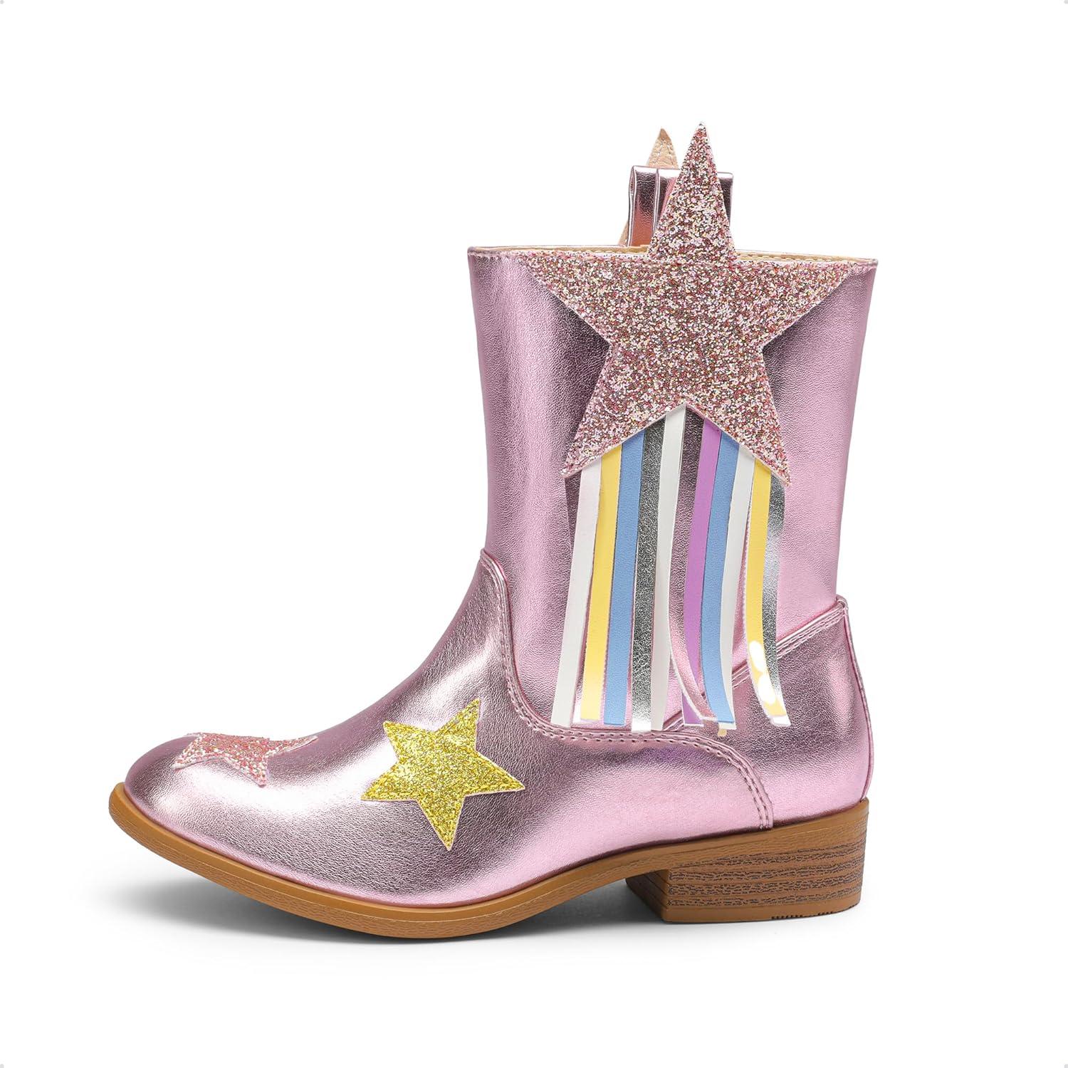 imageDREAM PAIRS Girls Cowgirl Cowboy Western Mid Calf Tassel BootsPink