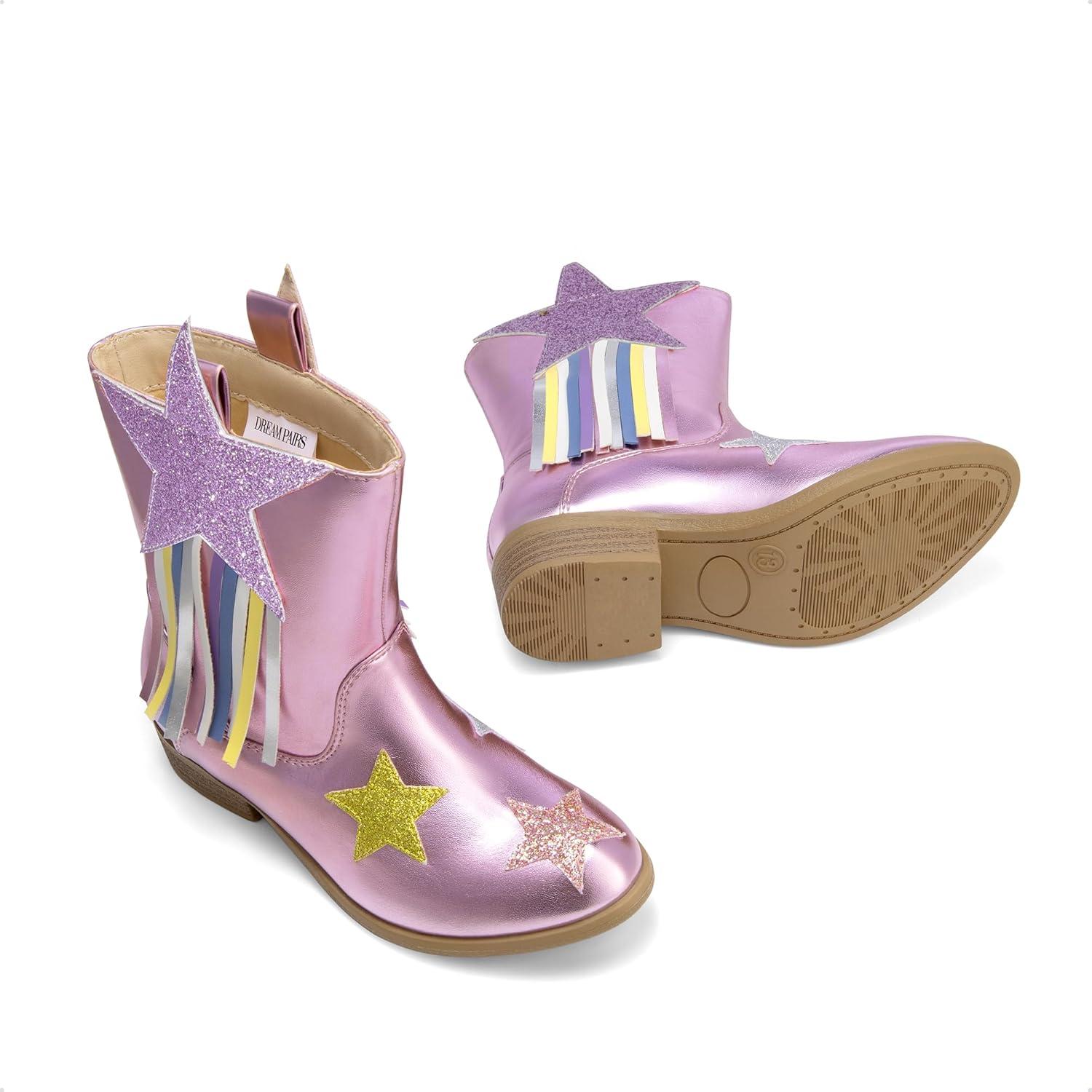 imageDREAM PAIRS Girls Cowgirl Cowboy Western Mid Calf Tassel BootsPurple