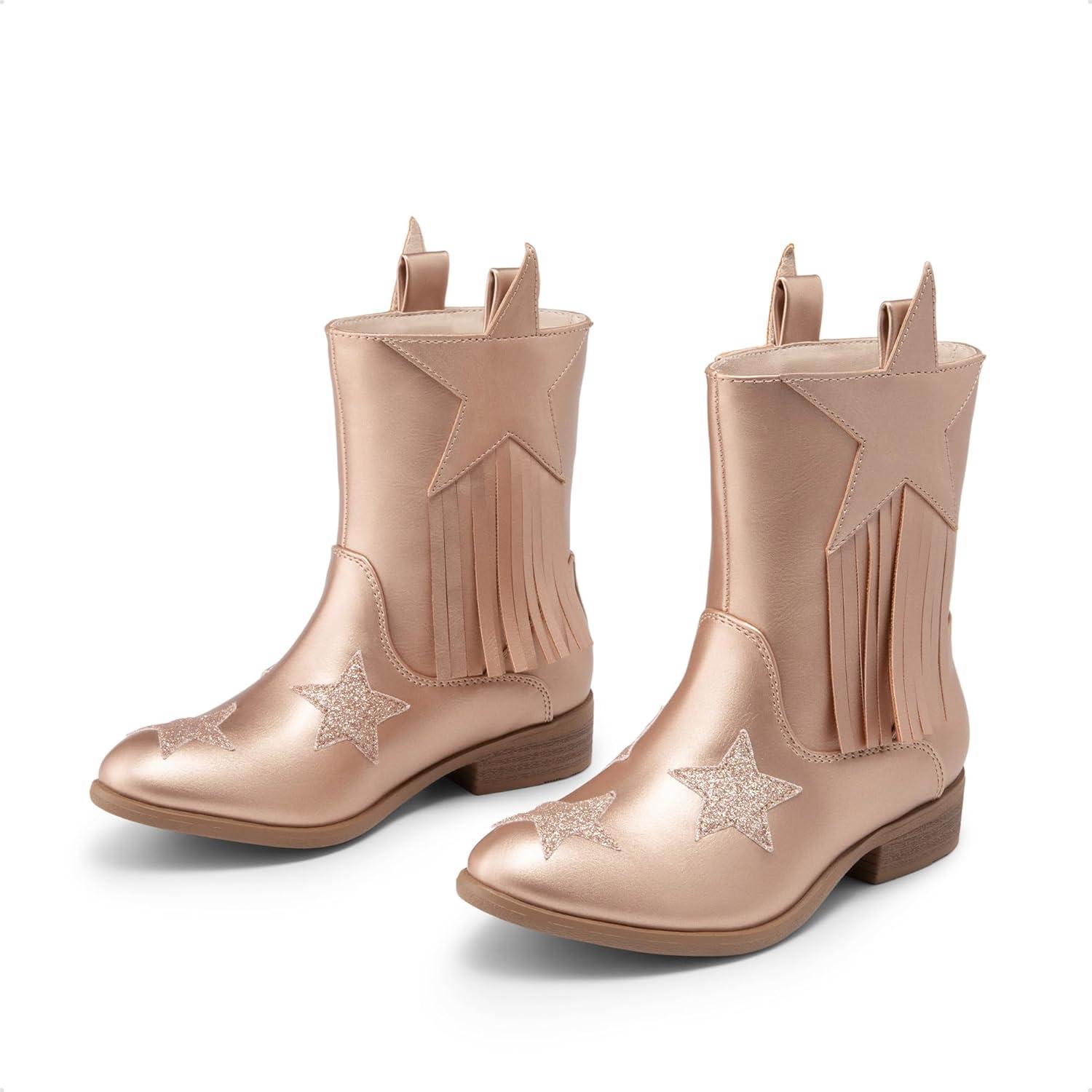 imageDREAM PAIRS Girls Cowgirl Cowboy Western Mid Calf Tassel BootsRose Gold