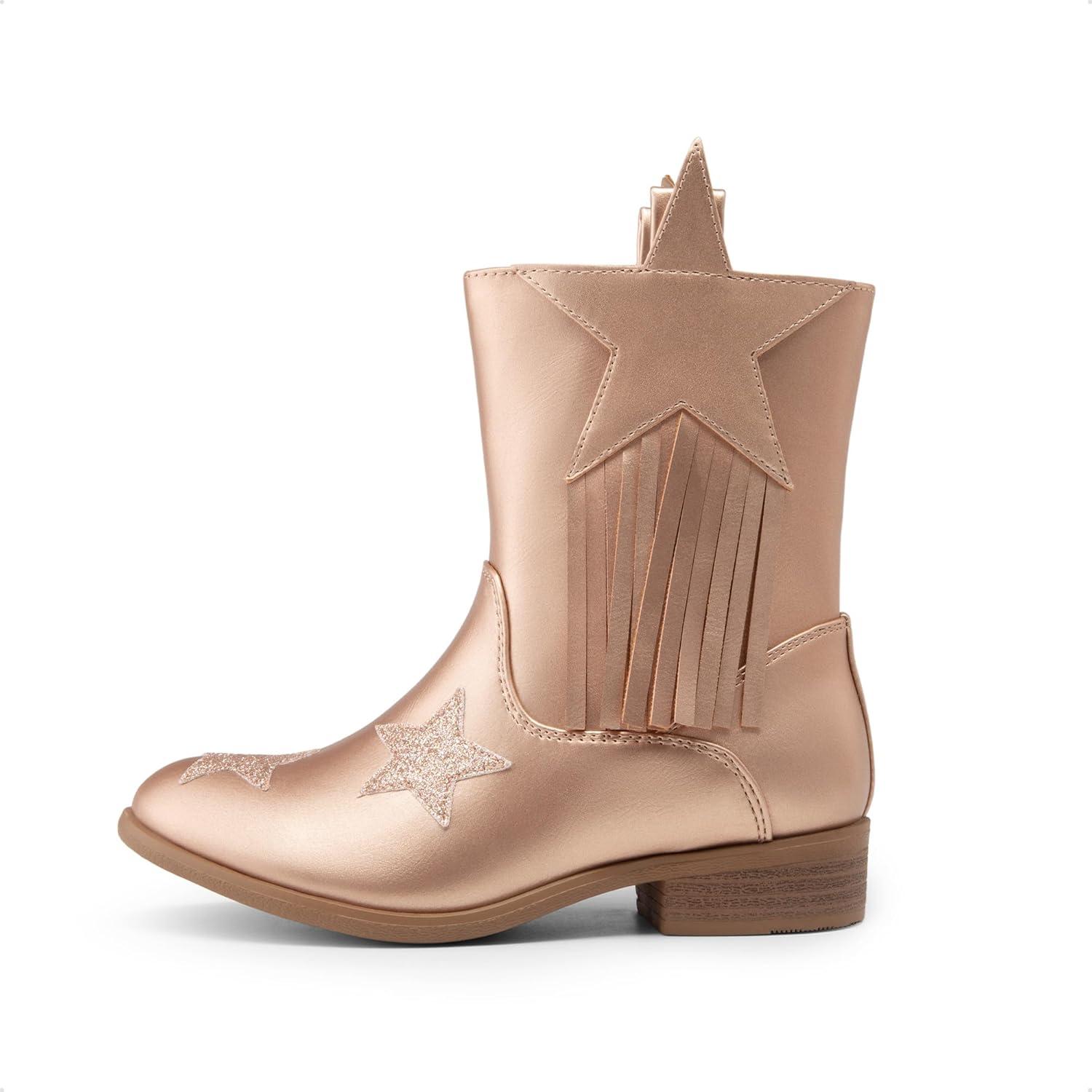 imageDREAM PAIRS Girls Cowgirl Cowboy Western Mid Calf Tassel BootsRose Gold