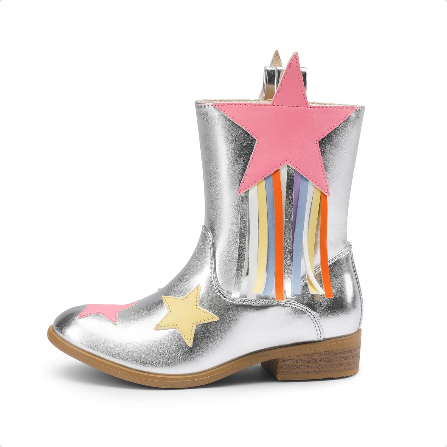 imageDREAM PAIRS Girls Cowgirl Cowboy Western Mid Calf Tassel BootsSilver