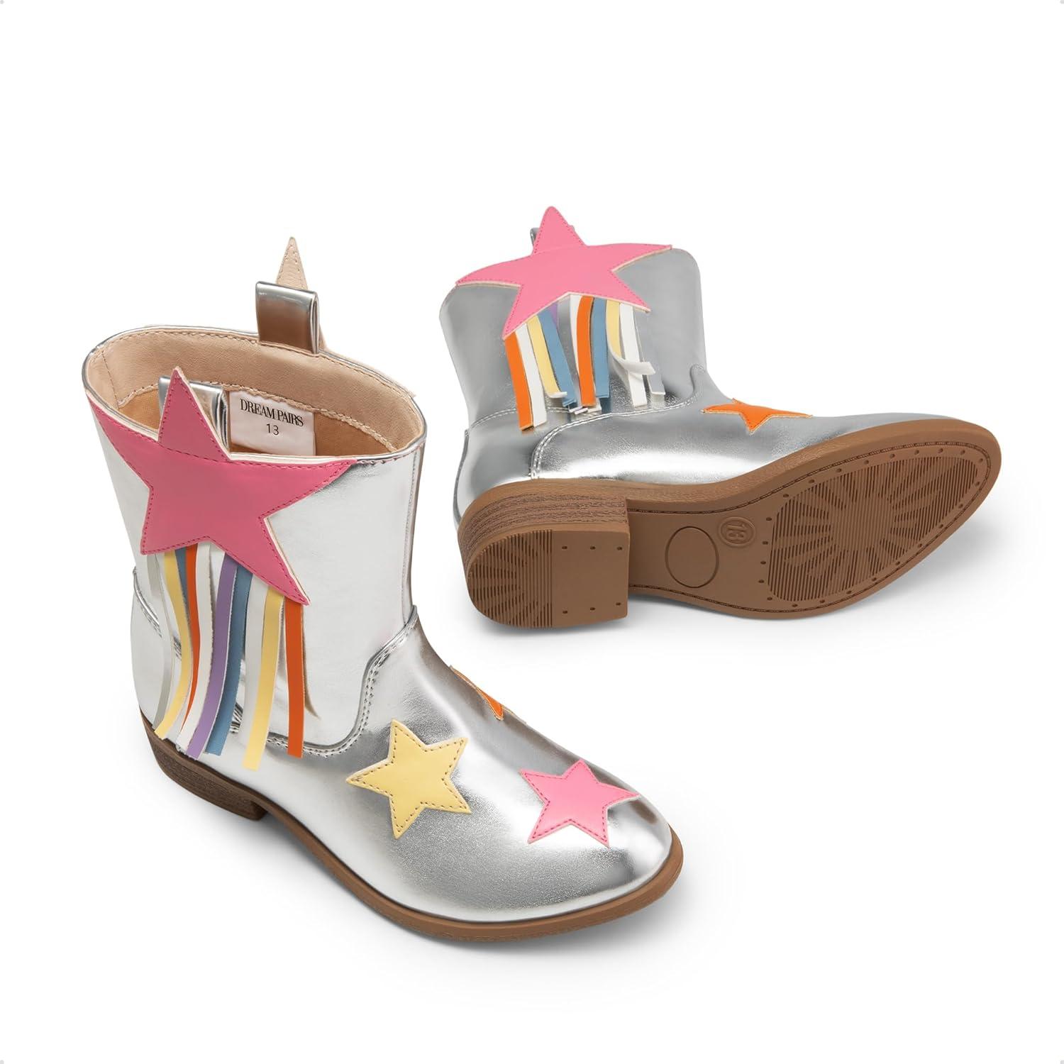 imageDREAM PAIRS Girls Cowgirl Cowboy Western Mid Calf Tassel BootsSilver