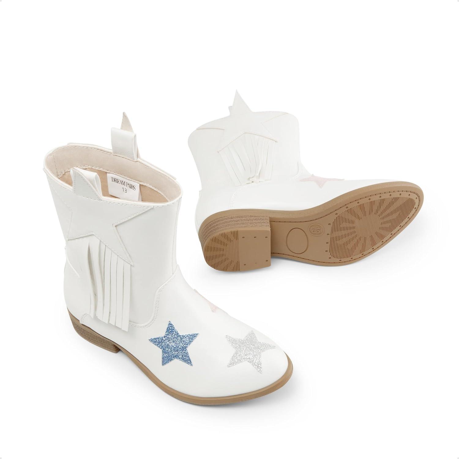 imageDREAM PAIRS Girls Cowgirl Cowboy Western Mid Calf Tassel BootsWhite