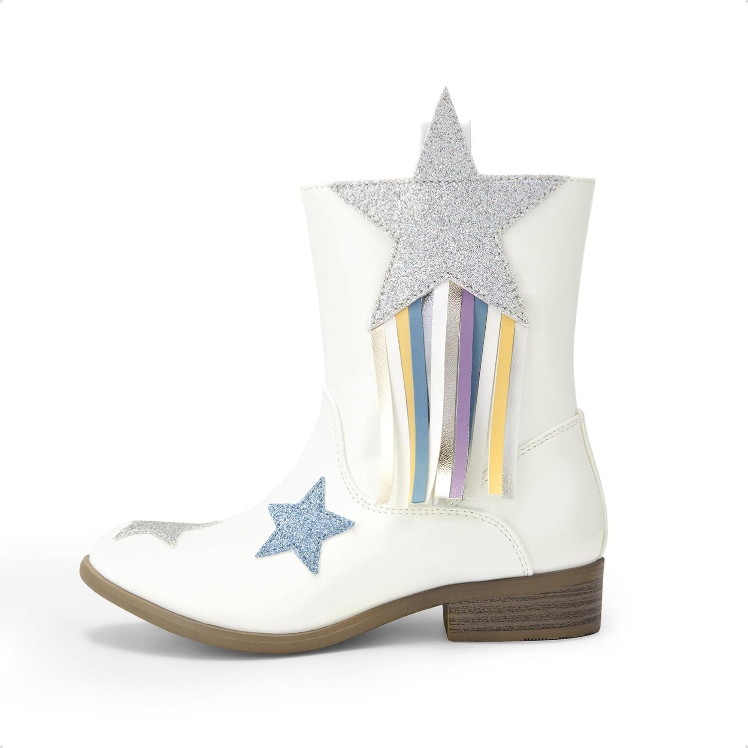 imageDREAM PAIRS Girls Cowgirl Cowboy Western Mid Calf Tassel BootsWhitepu