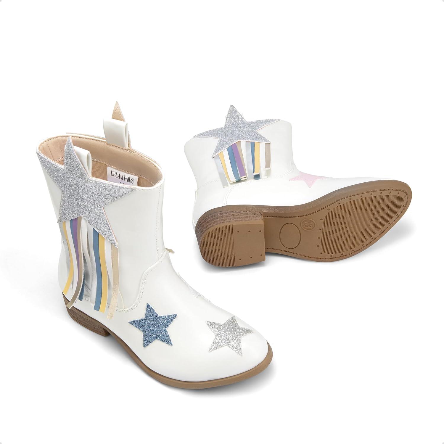 imageDREAM PAIRS Girls Cowgirl Cowboy Western Mid Calf Tassel BootsWhitepu