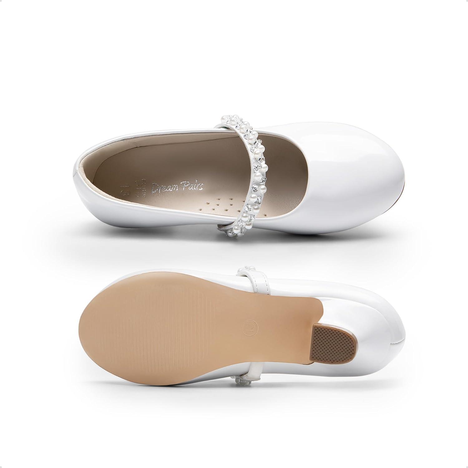 imageDREAM PAIRS Girls Dress Shoes Low Heels for Little Big Girl Mary Jane Shoes with Pearl Rhinestones Flower Girl Pumps Princess Wedding PartyWhite