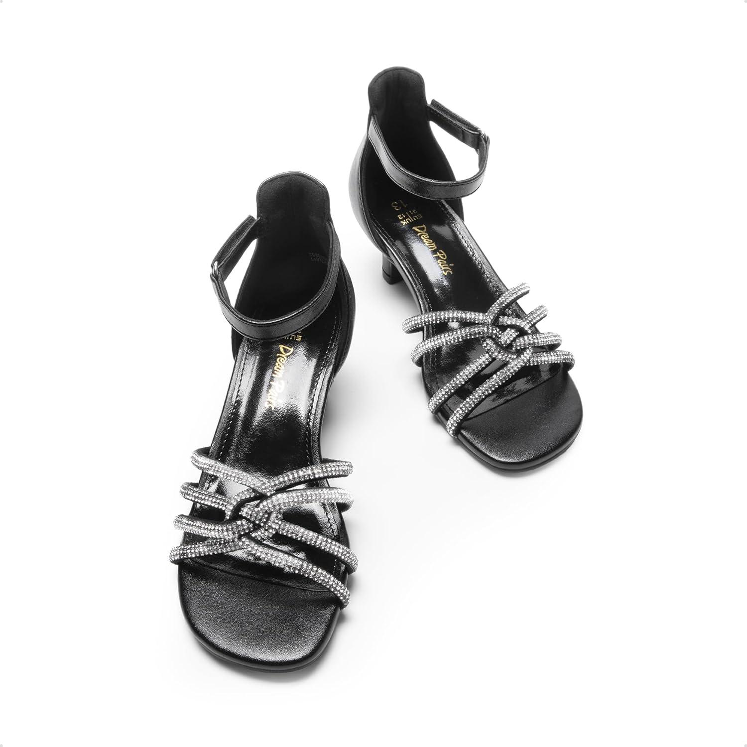 imageDREAM PAIRS Girls Dress Shoes Sandals Low Heels Ankle Strap Flower Wedding Party Shoes for Little KidBig KidBlack