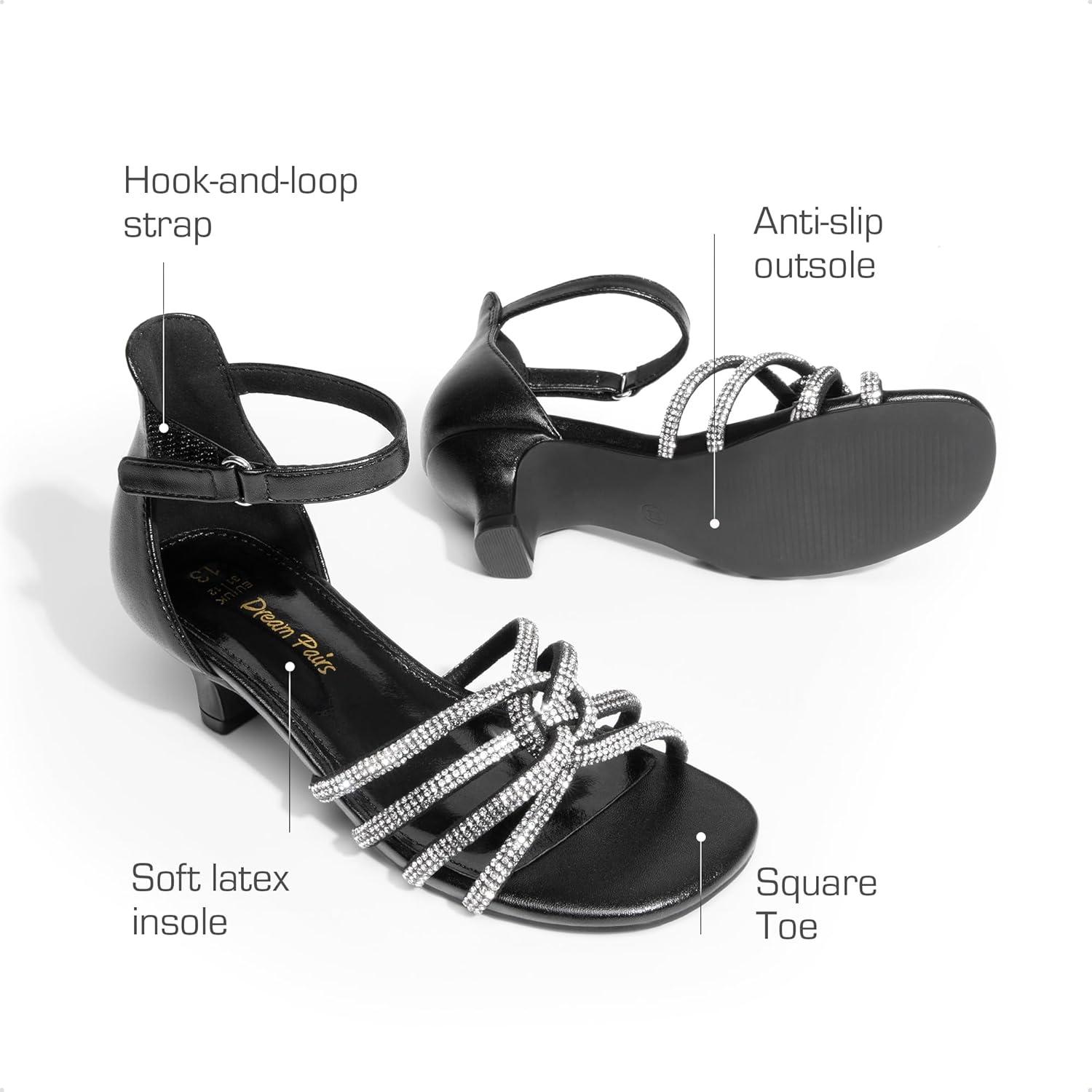 imageDREAM PAIRS Girls Dress Shoes Sandals Low Heels Ankle Strap Flower Wedding Party Shoes for Little KidBig KidBlack