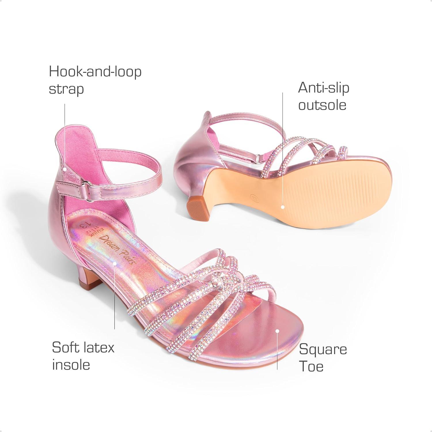 imageDREAM PAIRS Girls Dress Shoes Sandals Low Heels Ankle Strap Flower Wedding Party Shoes for Little KidBig KidPink