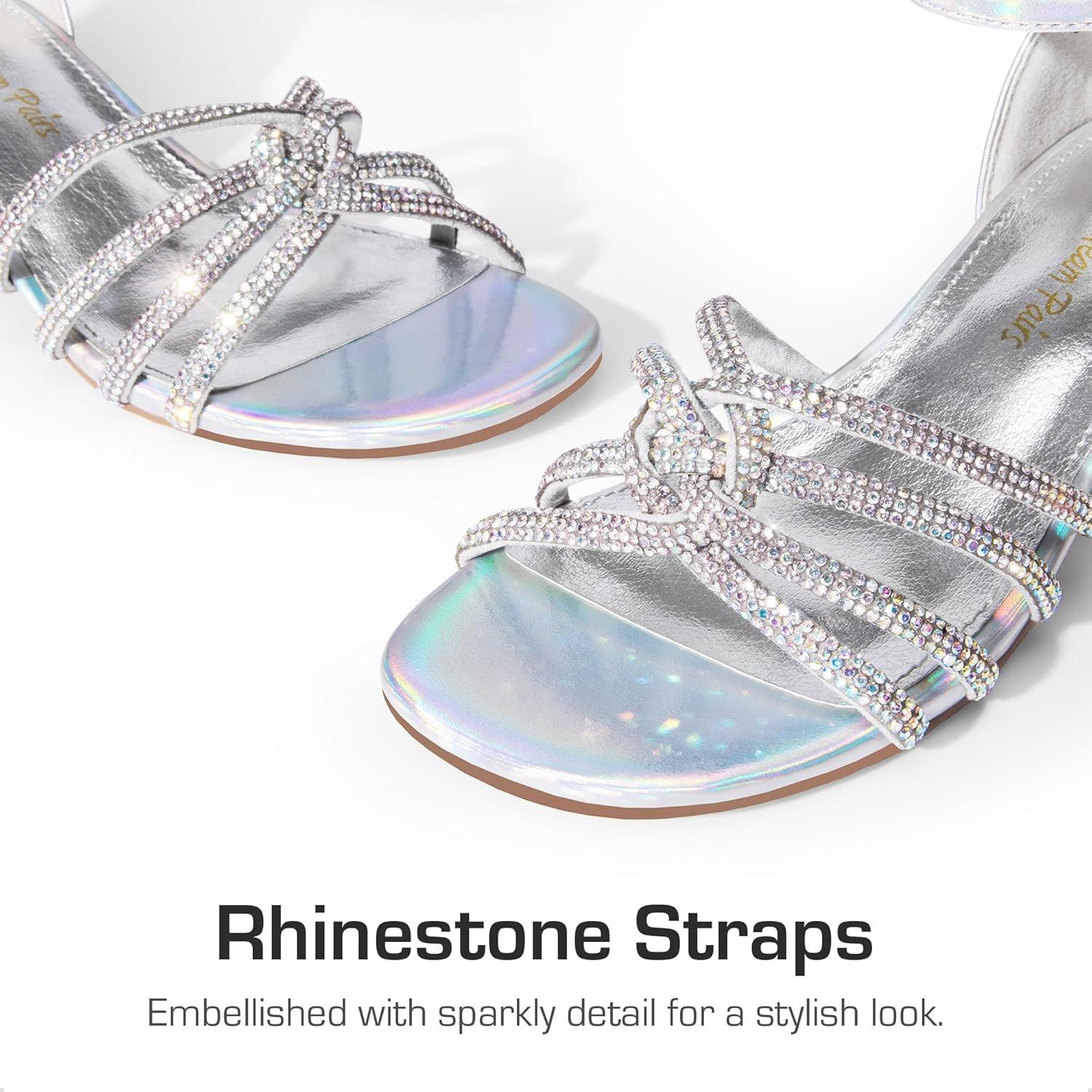 imageDREAM PAIRS Girls Dress Shoes Sandals Low Heels Ankle Strap Flower Wedding Party Shoes for Little KidBig KidSilver