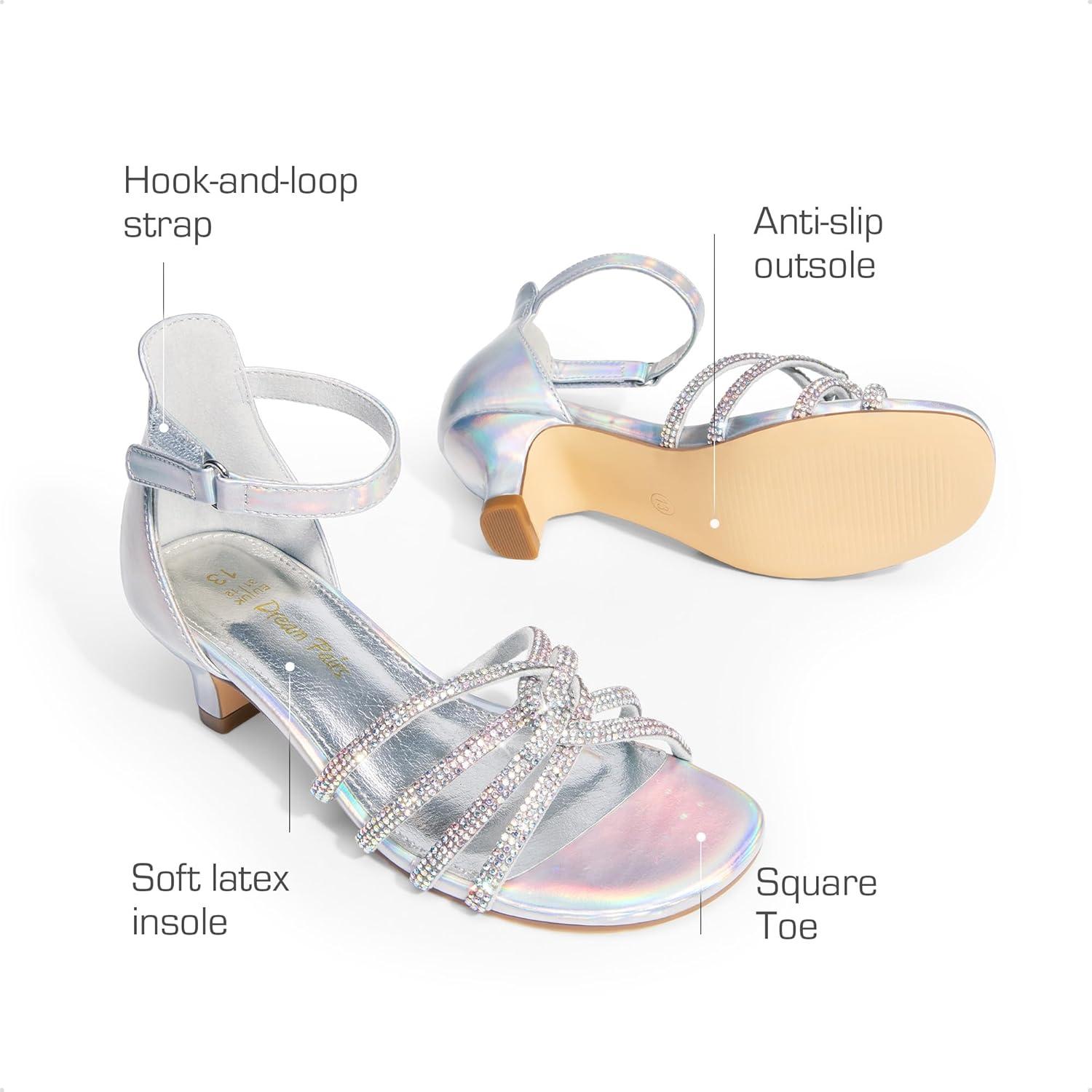 imageDREAM PAIRS Girls Dress Shoes Sandals Low Heels Ankle Strap Flower Wedding Party Shoes for Little KidBig KidSilver