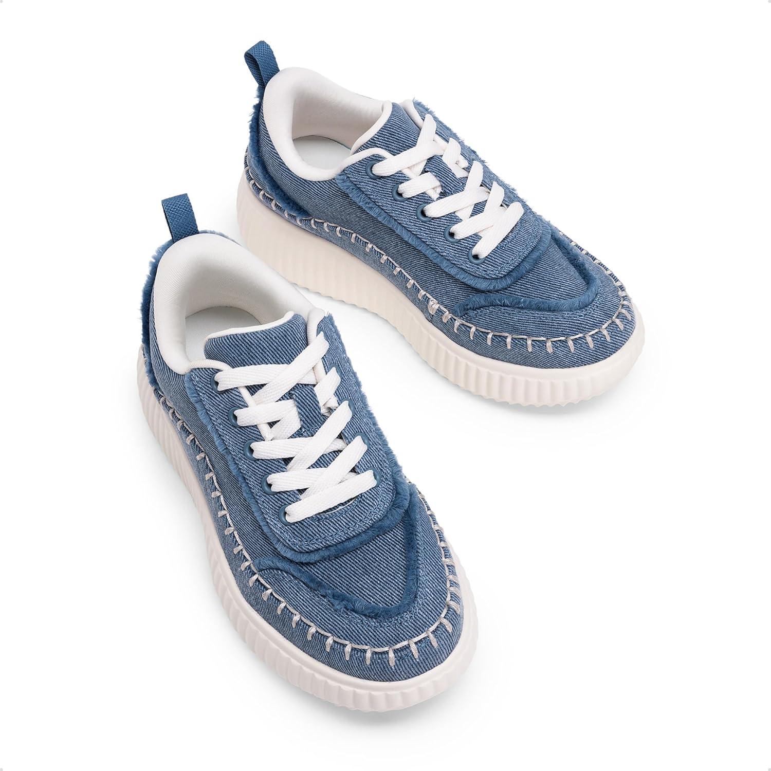 imageDREAM PAIRS Girls Fashion Sneakers Tennis Shoes Kids Platform Lightweight Lace Up Casual Walking ShoesDenim Blue