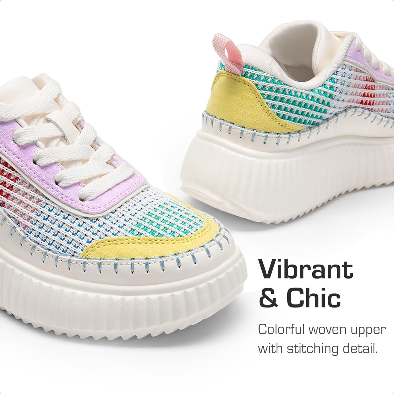imageDREAM PAIRS Girls Fashion Sneakers Tennis Shoes Kids Platform Lightweight Lace Up Casual Walking ShoesWhiteRainbowpu