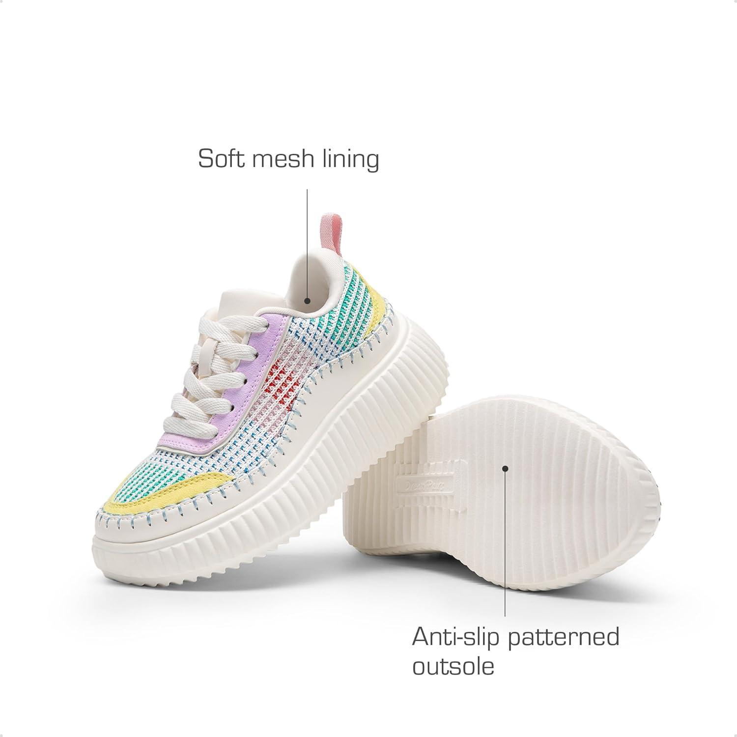 imageDREAM PAIRS Girls Fashion Sneakers Tennis Shoes Kids Platform Lightweight Lace Up Casual Walking ShoesWhiteRainbowpu