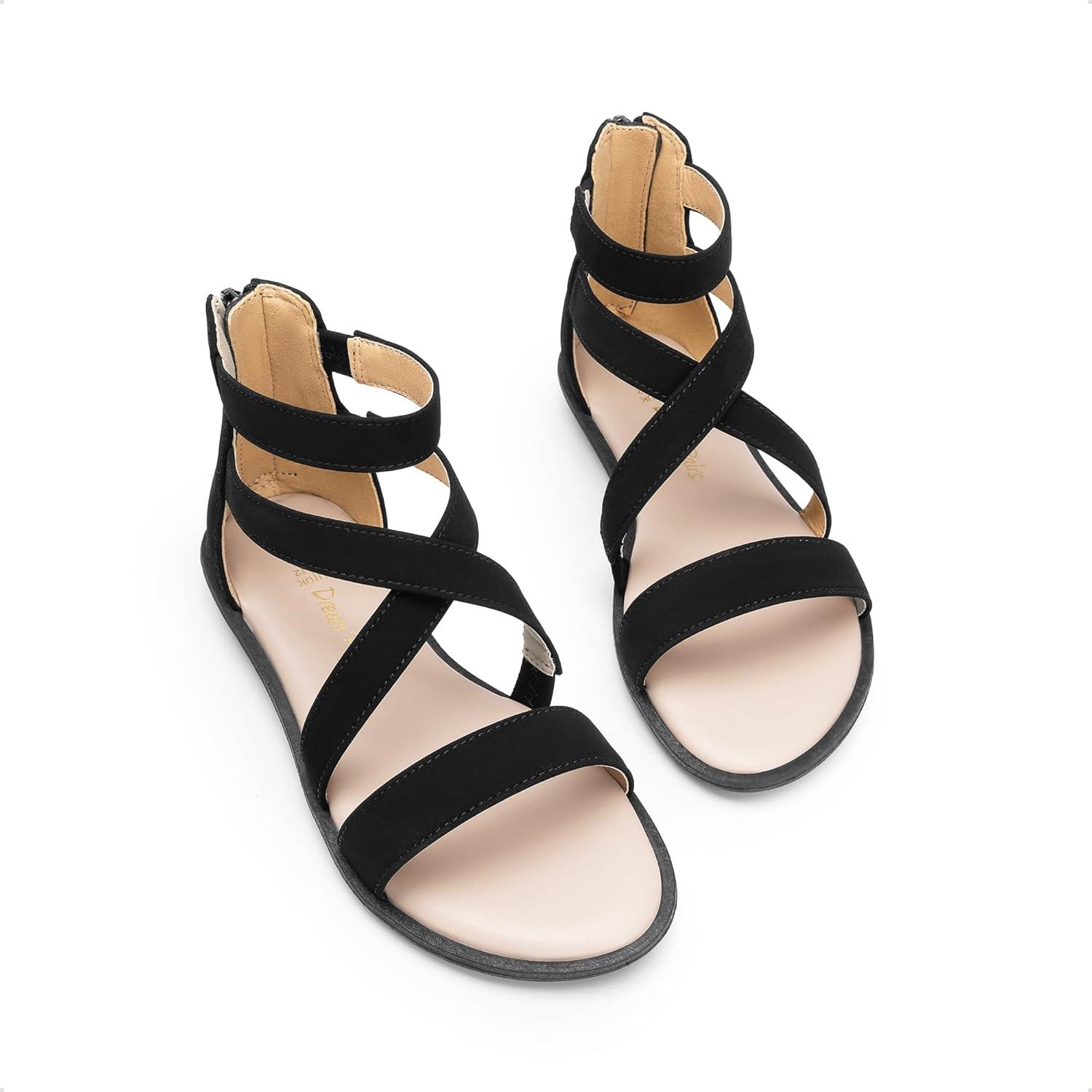 imageDREAM PAIRS Girls Gladiator Sandals with Zipper Strappy Sandals ToddlerLittle KidBig KidBlack