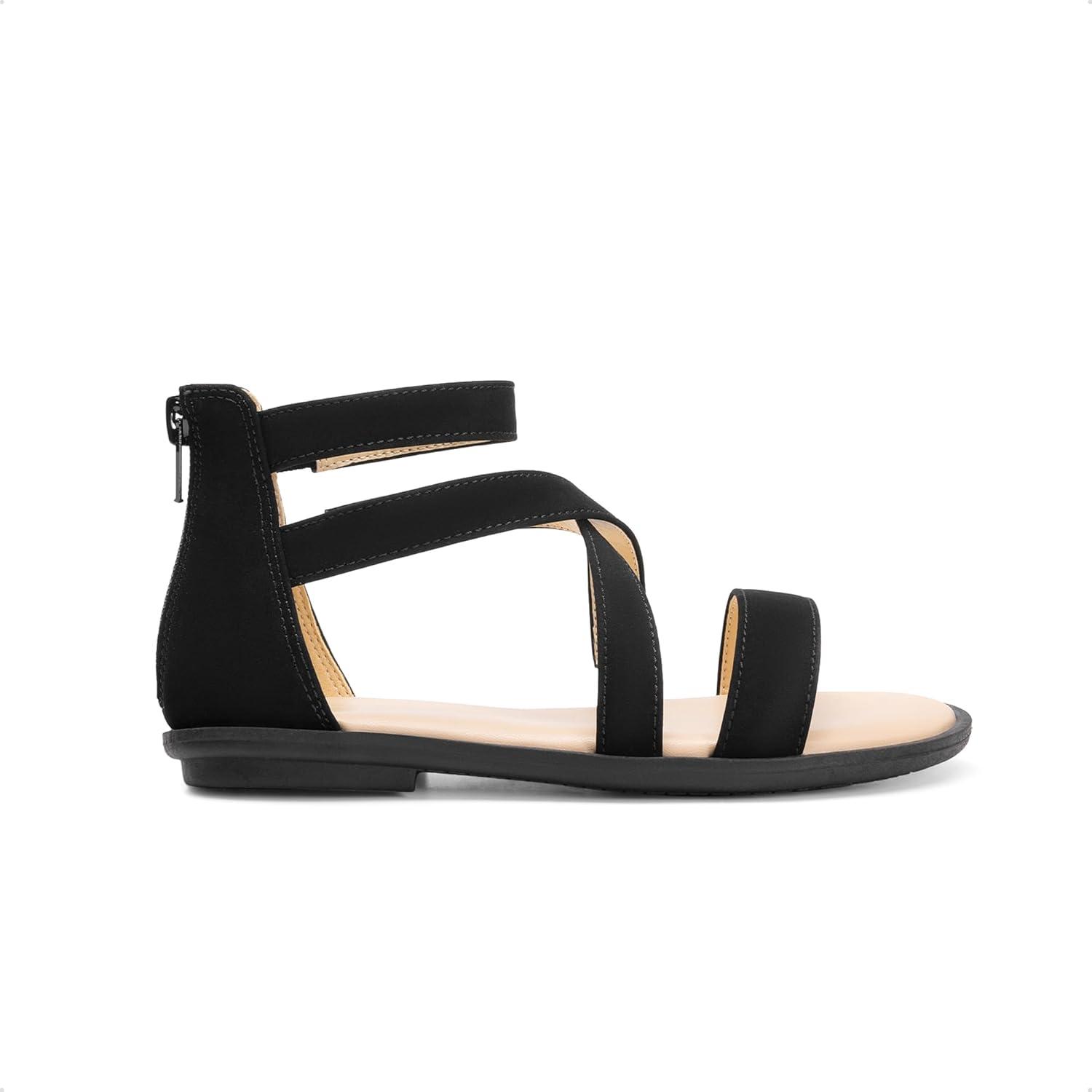 imageDREAM PAIRS Girls Gladiator Sandals with Zipper Strappy Sandals ToddlerLittle KidBig KidBlack