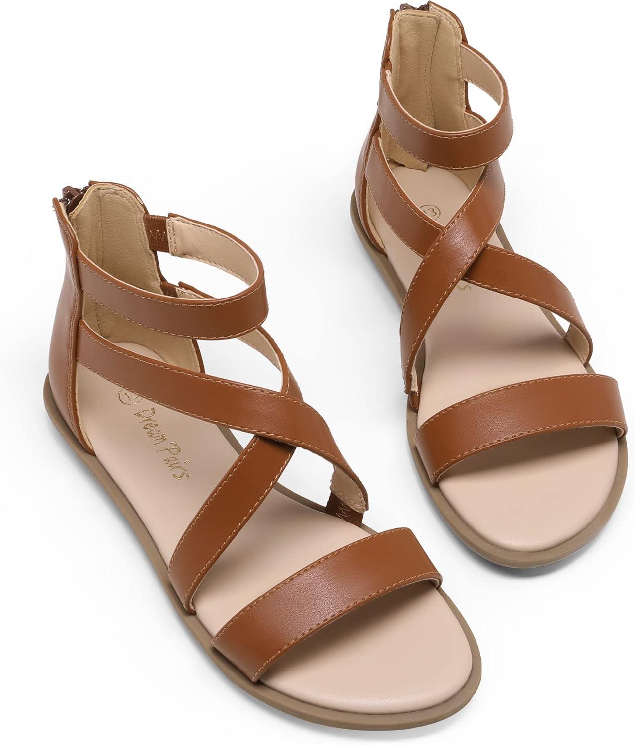 imageDREAM PAIRS Girls Gladiator Sandals with Zipper Strappy Sandals ToddlerLittle KidBig KidBrown