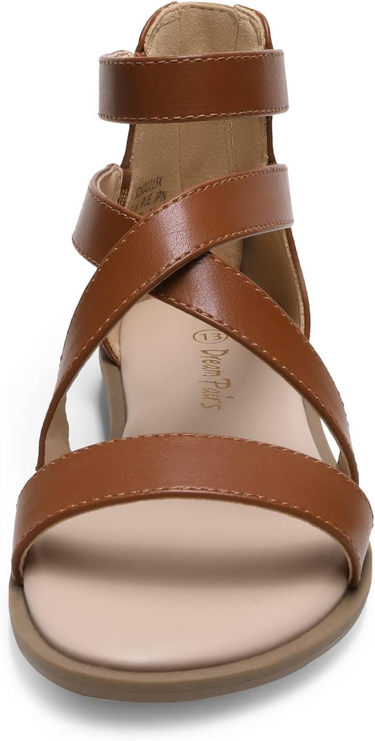 imageDREAM PAIRS Girls Gladiator Sandals with Zipper Strappy Sandals ToddlerLittle KidBig KidBrown