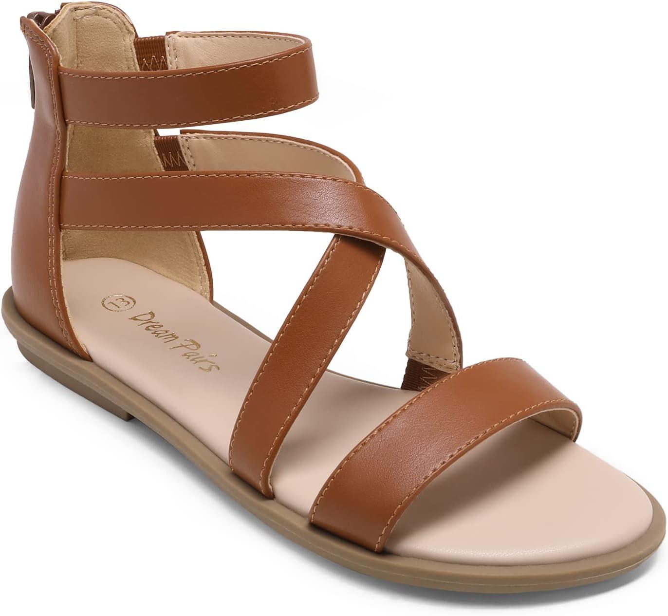 imageDREAM PAIRS Girls Gladiator Sandals with Zipper Strappy Sandals ToddlerLittle KidBig KidBrown