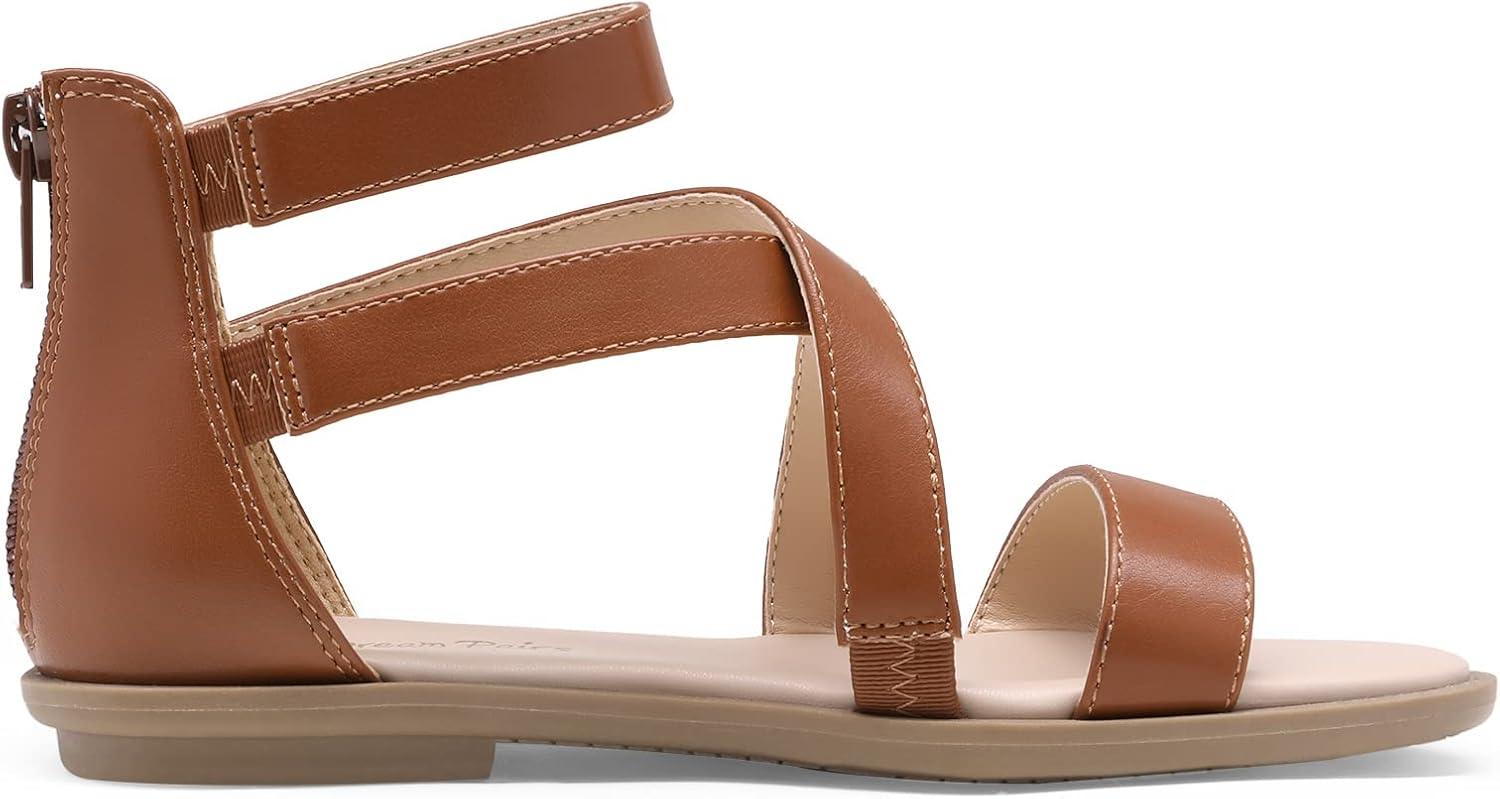 imageDREAM PAIRS Girls Gladiator Sandals with Zipper Strappy Sandals ToddlerLittle KidBig KidBrown
