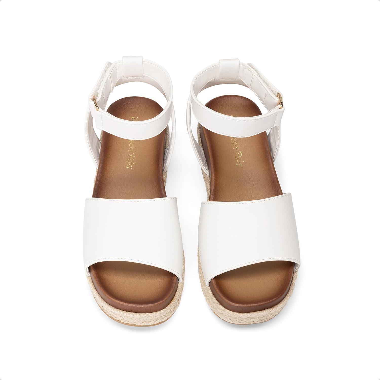 imageDREAM PAIRS Girls Platform Wedge Open Toe Espadrille Sandals with Buckle Ankle Strap for Little KidBig KidWhite