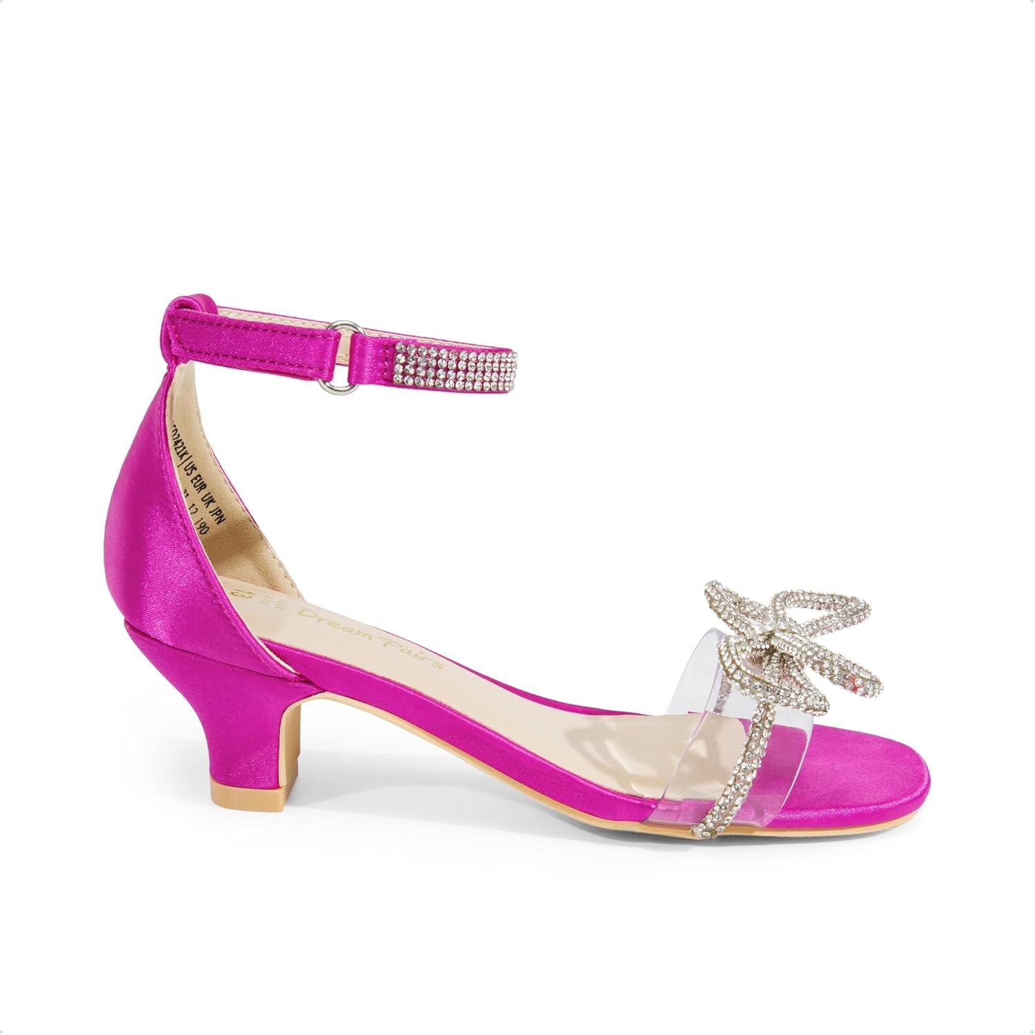 imageDREAM PAIRS Girls Sandals Ankle Strap Square Toe Low Heel Bow Flower Dress ShoesHot Pink