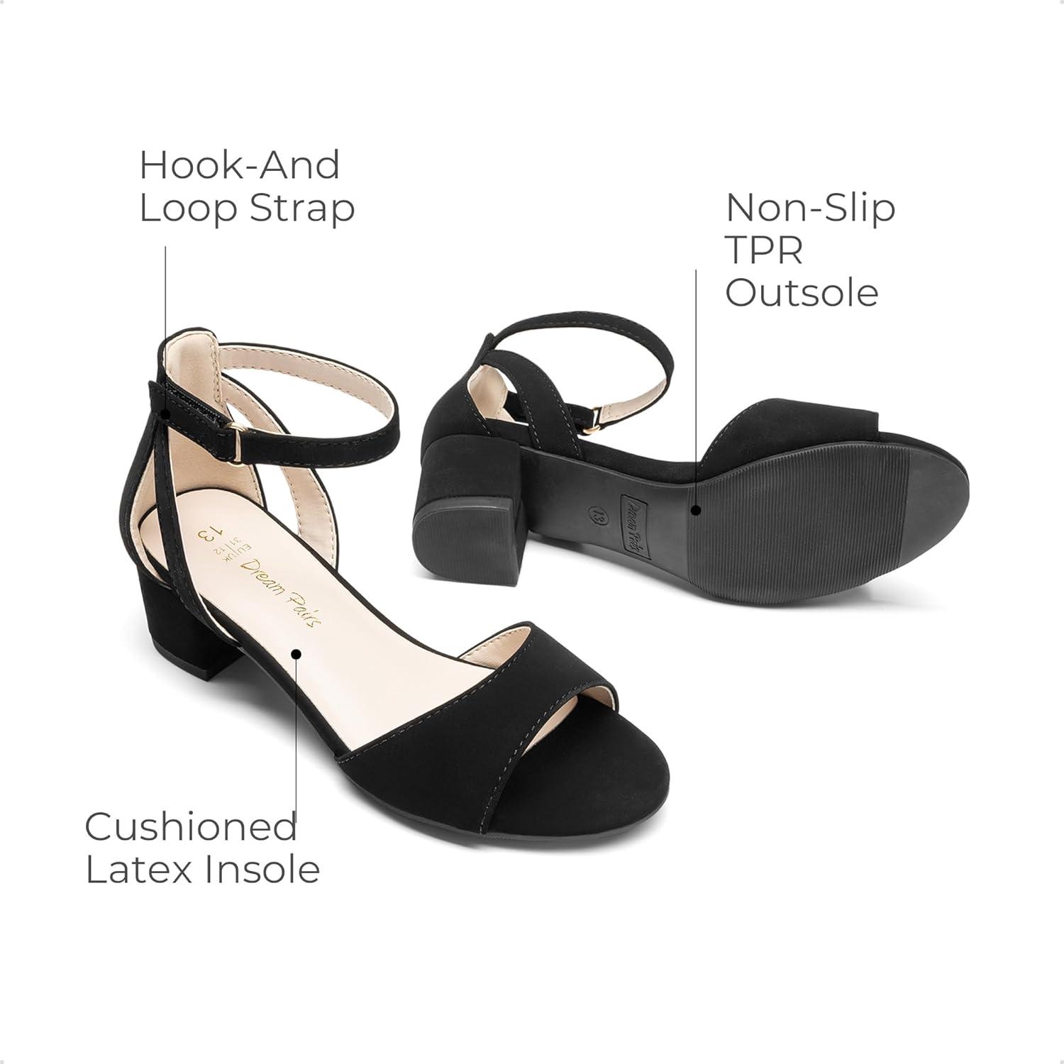 imageDREAM PAIRS Girls Sandals Chunky Pump Ankle Strap High Heels Dress Open Toe Flower Wedding Party for Little Big KidBlack