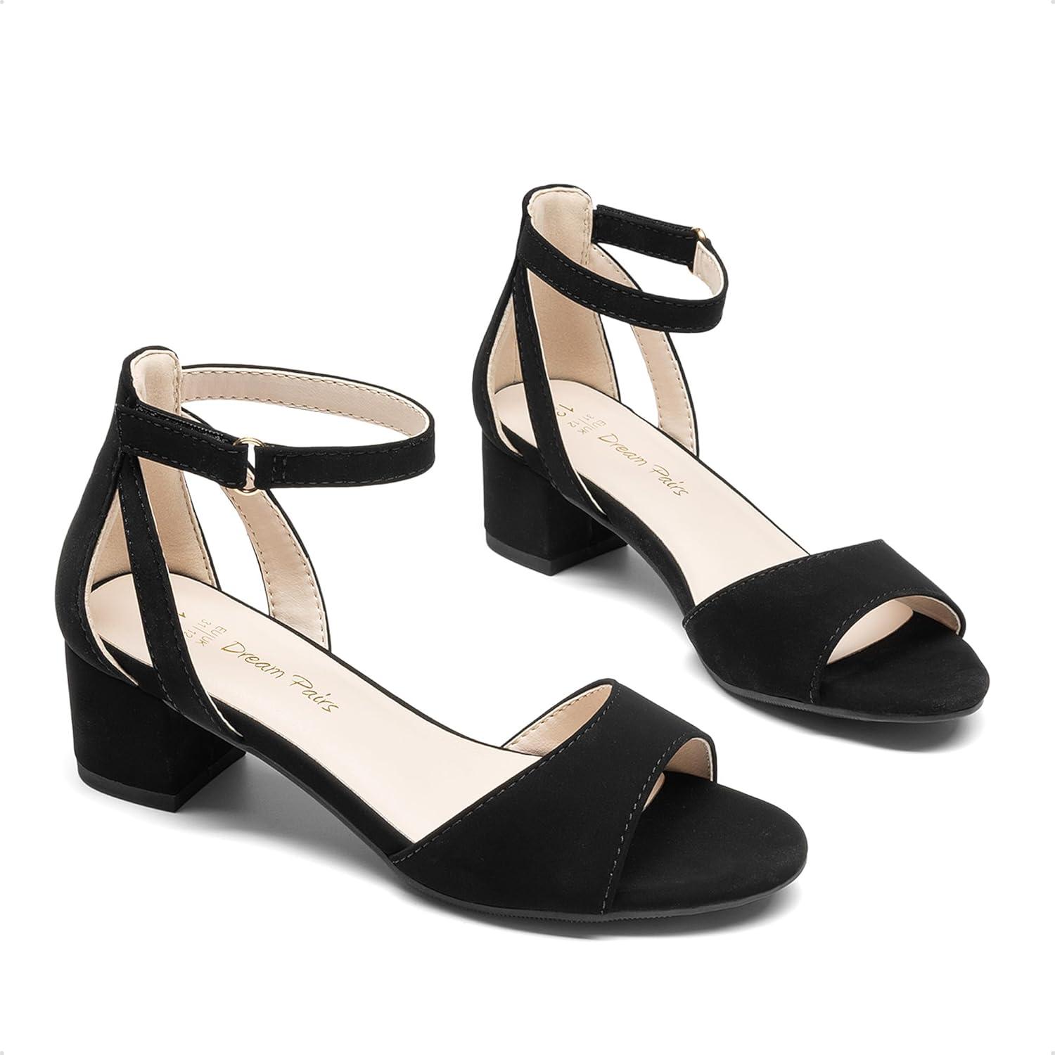 imageDREAM PAIRS Girls Sandals Chunky Pump Ankle Strap High Heels Dress Open Toe Flower Wedding Party for Little Big KidBlack