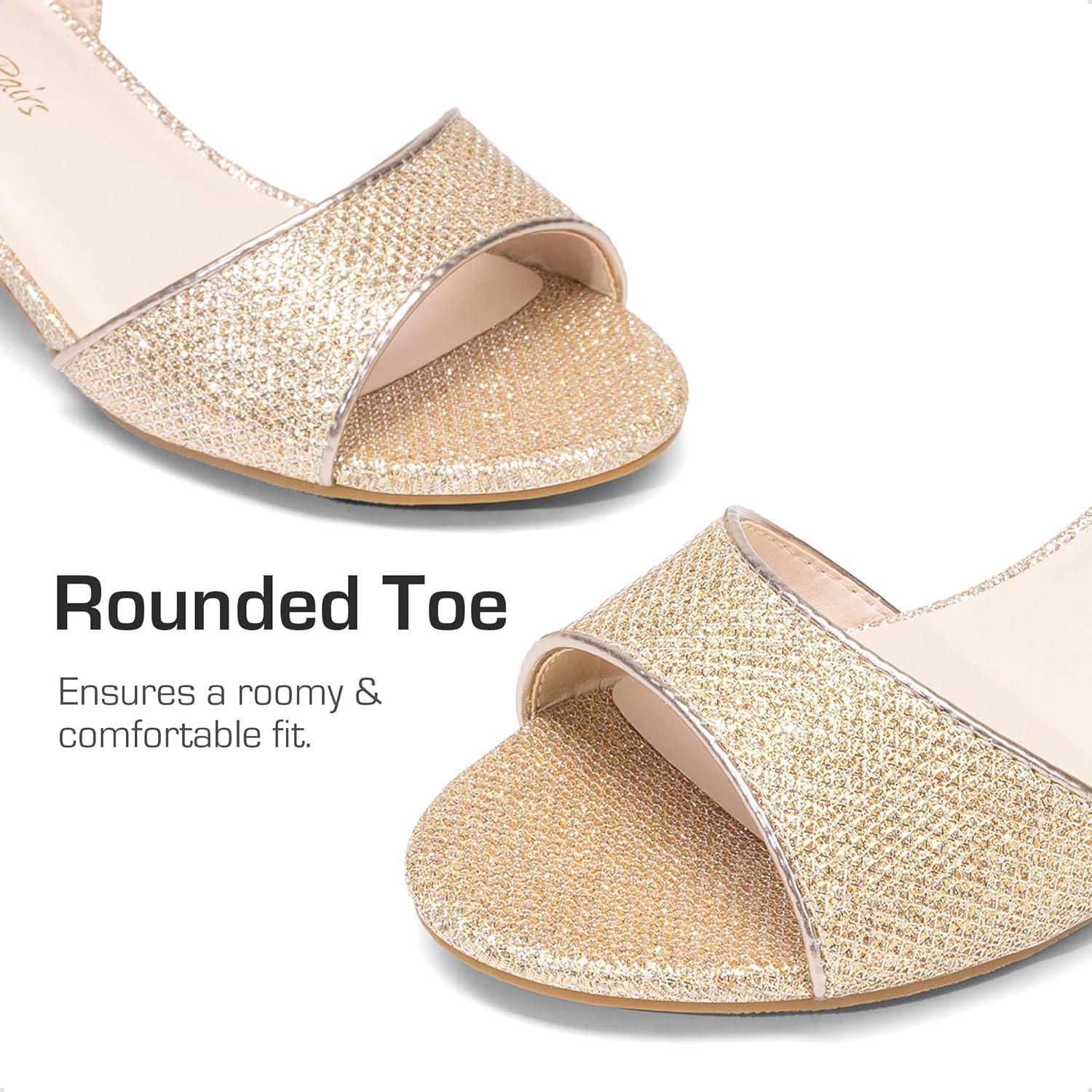 imageDREAM PAIRS Girls Sandals Chunky Pump Ankle Strap High Heels Dress Open Toe Flower Wedding Party for Little Big KidGold