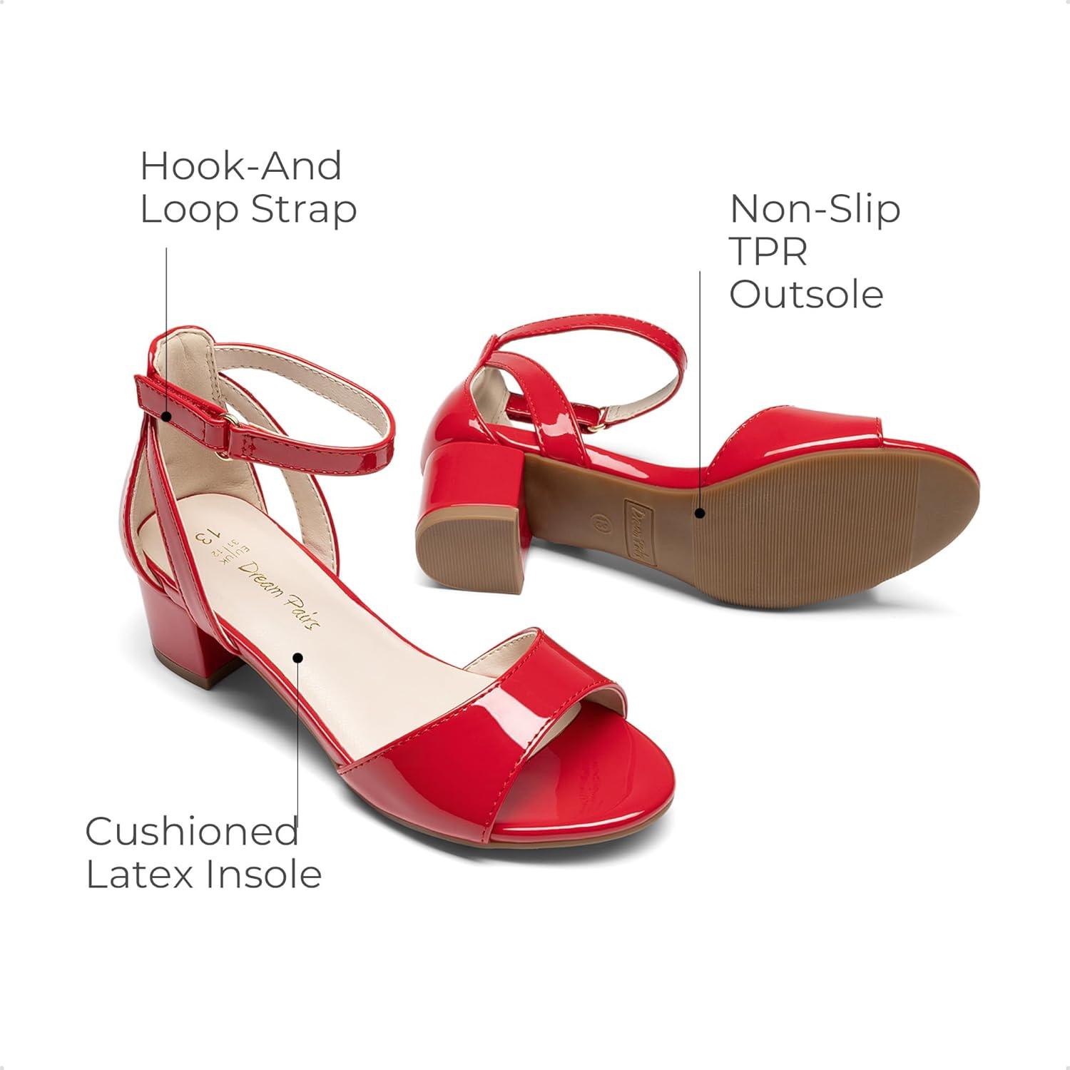 imageDREAM PAIRS Girls Sandals Chunky Pump Ankle Strap High Heels Dress Open Toe Flower Wedding Party for Little Big KidRed